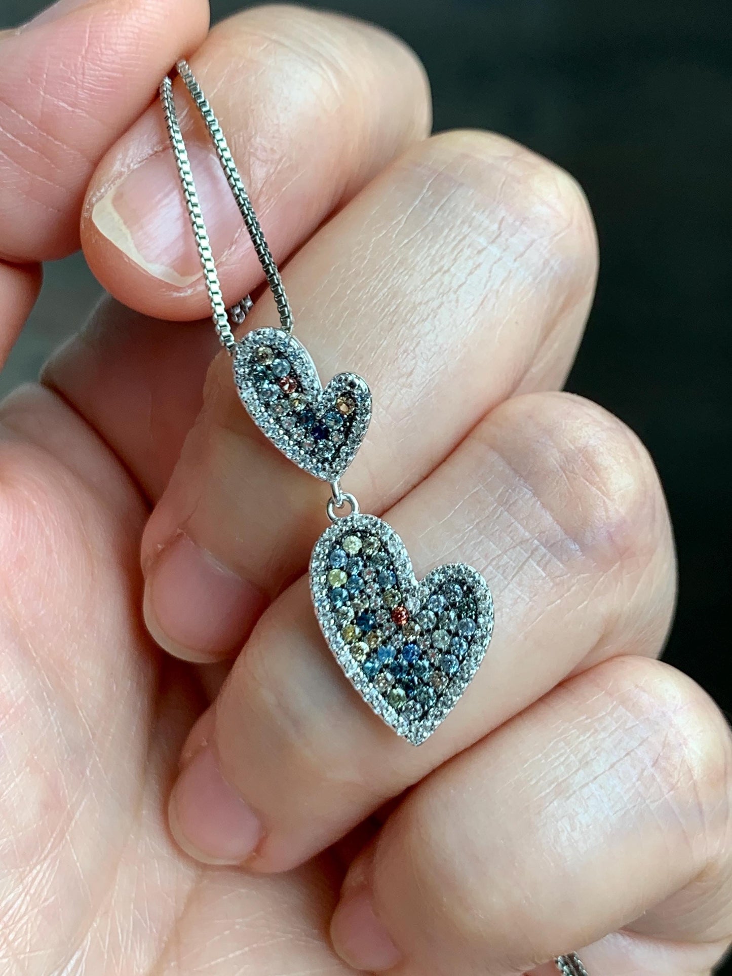 Natural Genuine Sapphire Multicolored Rainbow Sapphire Cluster Heart Pendant S925 Sterling Silver Sapphire Heart Pendant 887-P