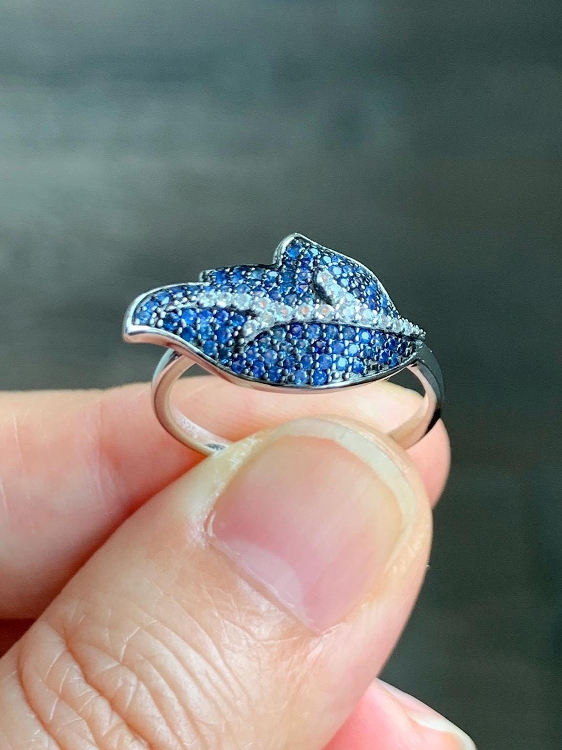 Natural Genuine Sapphire Untreated Blue Sapphire Cluster Leaf Ring S925 Sterling Silver Size 6.75 US 3g Blue Sapphire Ring 881