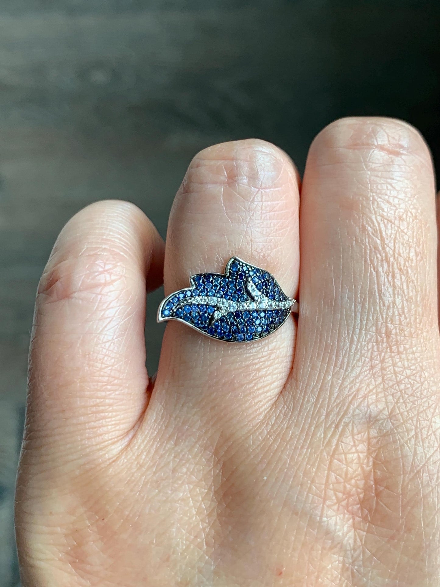 Natural Genuine Sapphire Untreated Blue Sapphire Cluster Leaf Ring S925 Sterling Silver Size 6.75 US 3g Blue Sapphire Ring 881