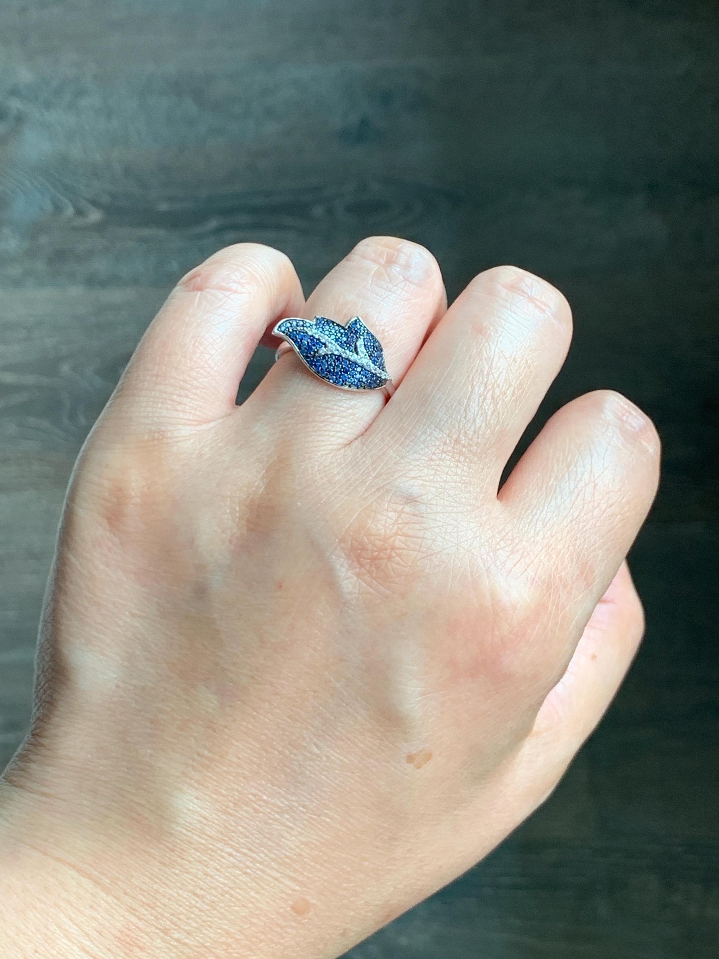Natural Genuine Sapphire Untreated Blue Sapphire Cluster Leaf Ring S925 Sterling Silver Size 6.75 US 3g Blue Sapphire Ring 881