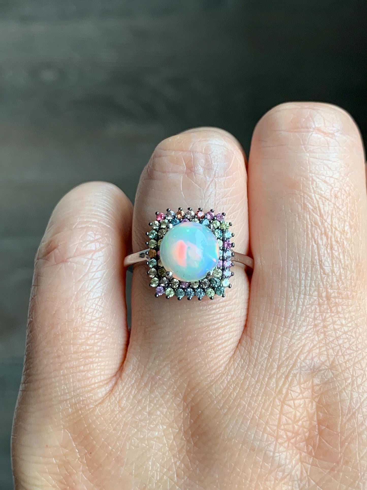 Natural Genuine Sapphire Multicolored Rainbow Sapphire Natural Ethiopian Opal Ring S925 Sterling Silver Size 8 US 4g Sapphire Opal Ring 435