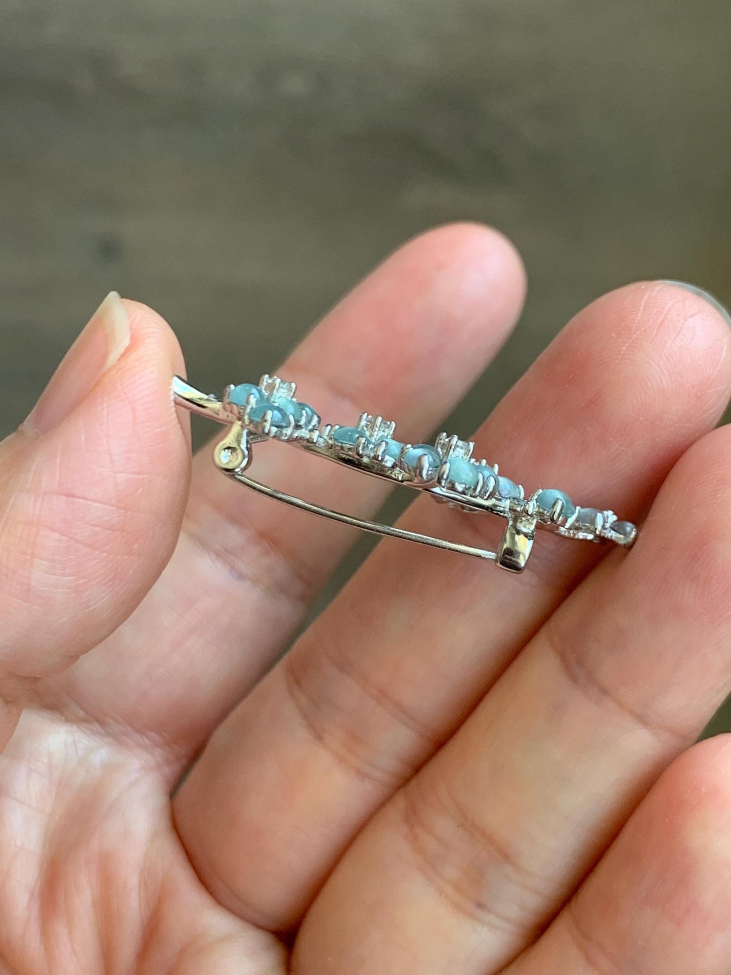 Certified Natural Guatemalan Icy Highly Translucent Light Blue Jadeite Cherry Blossom Brooch S925 Sterling Silver 天然冰危淡蓝起光翡翠银镶梅花枝胸针 3823