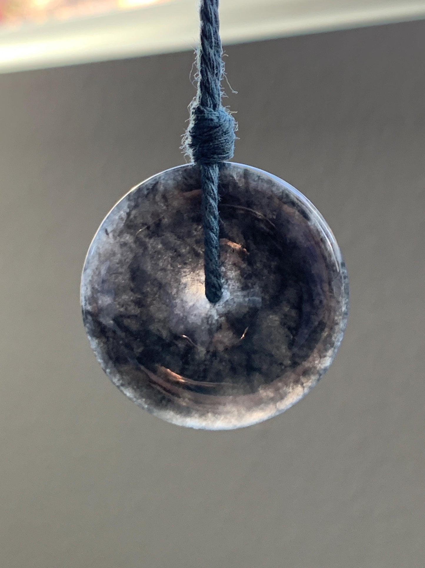 Natural Grade A Icy Translucent Wuji Jade Jadeite Large Ping An Kou Donut Pendant Rope Necklace 26” 18g 天然冰乌鸡翡翠平安扣吊坠 WJK145-B