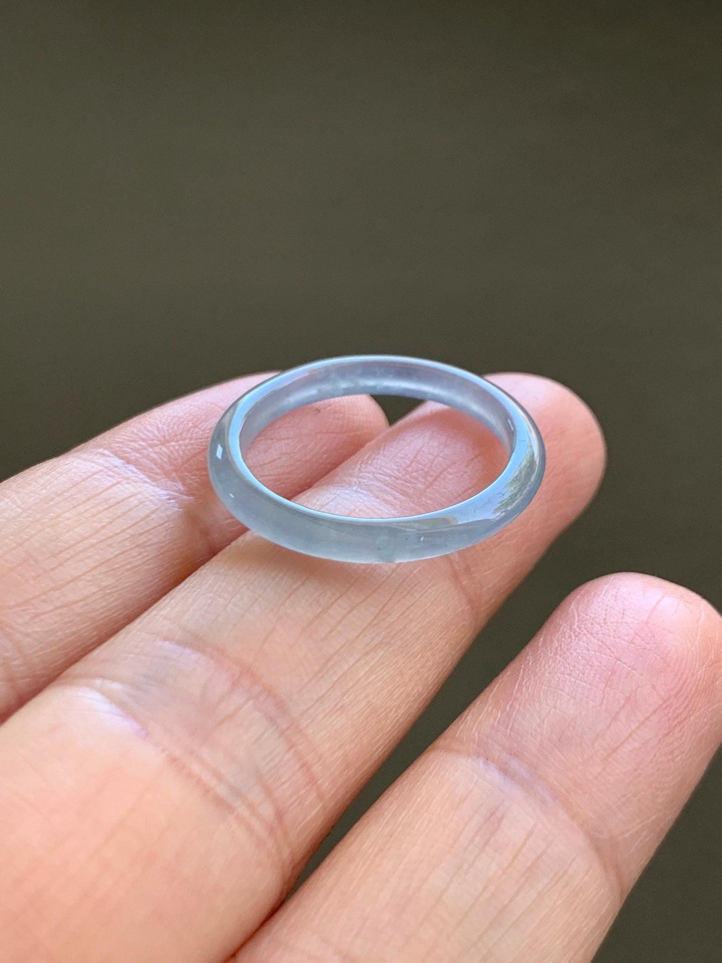 Natural Grade A Guatemalan Icy Highly Translucent Pastel Blue Jade Jadeite Band Ring Size 7.25 US 天然冰危起光浅蓝翡翠戒圈 LBW210C