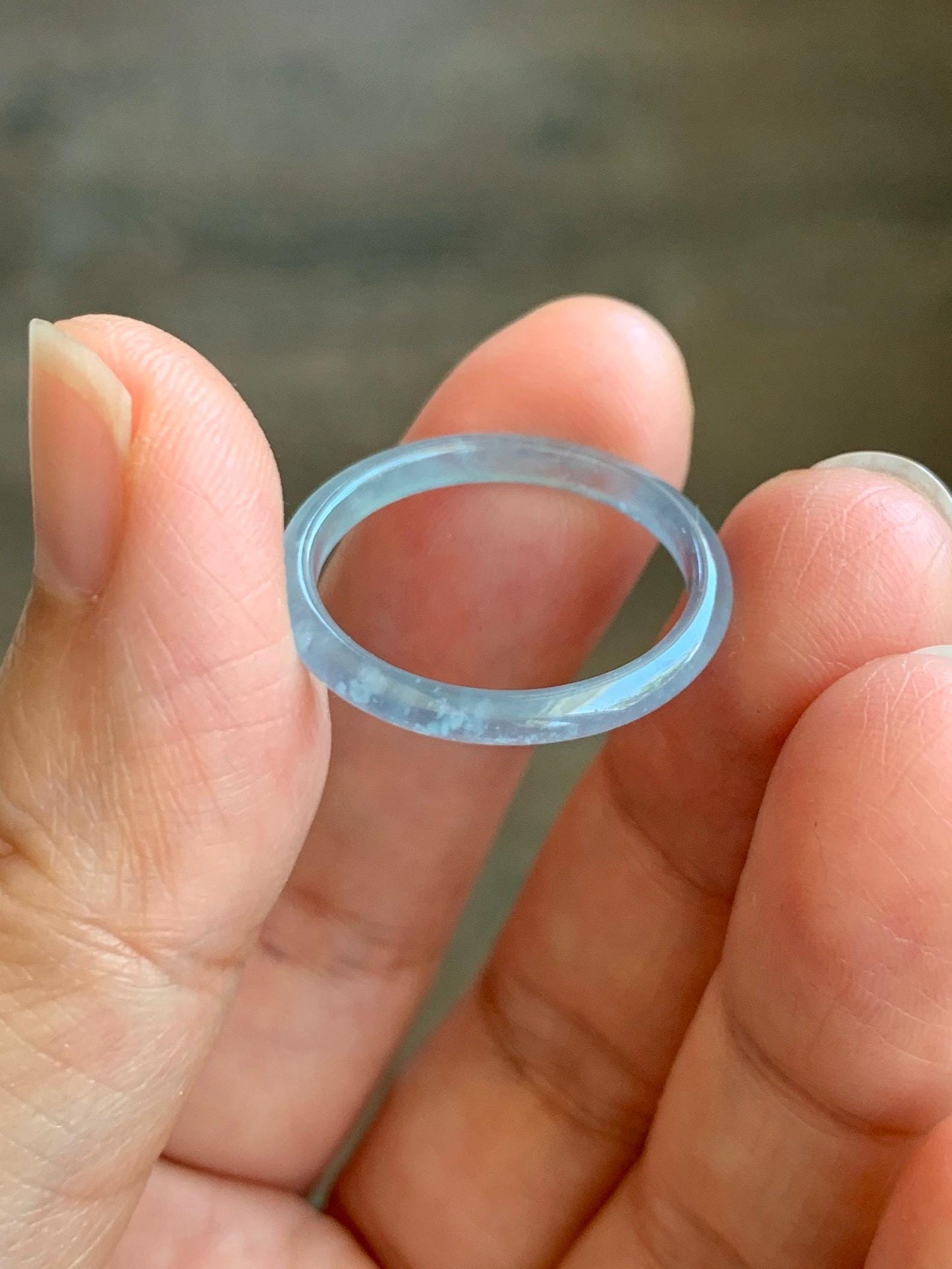 Natural Grade A Guatemalan Icy Highly Translucent Pastel Blue Jade Jadeite Band Ring Size 8.25 US 天然冰危起光浅蓝翡翠戒圈 LBW210B