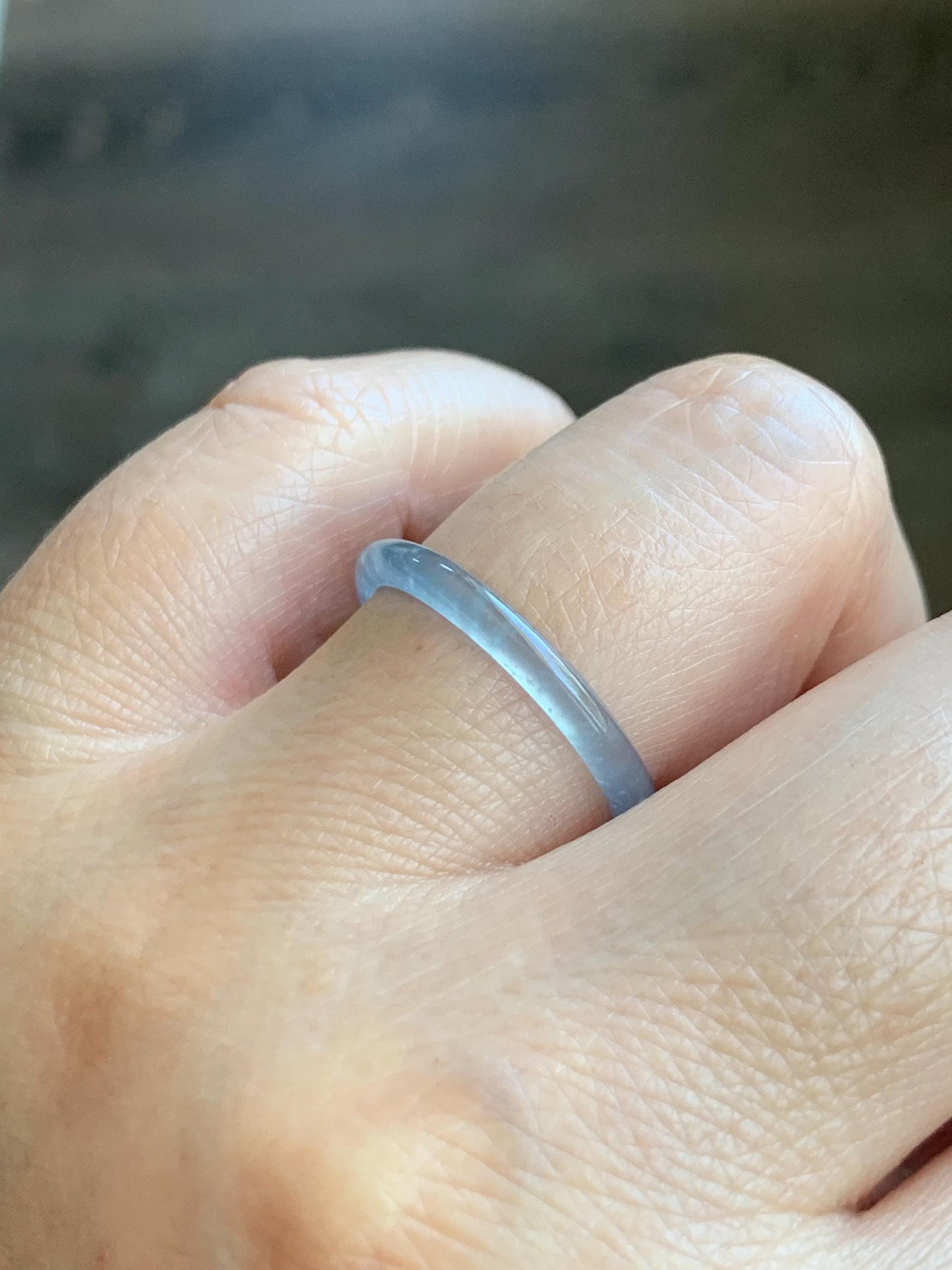 Natural Grade A Guatemalan Icy Highly Translucent Pastel Blue Jade Jadeite Band Ring Size 8.25 US 天然冰危起光浅蓝翡翠戒圈 LBW210B