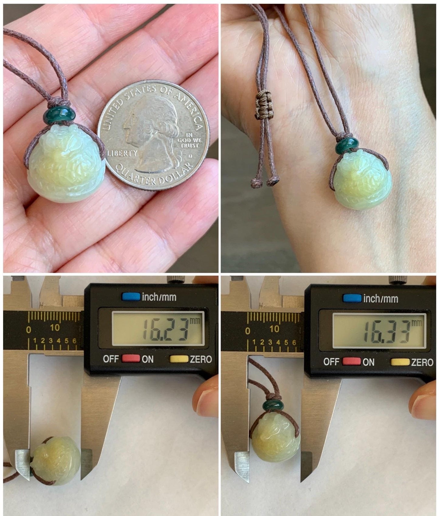Natural Grade A Icy Translucent Yellow Marbled Jade Jadeite Baby Dragon Dragon Egg Pendant Rope Necklace 25” 7g 天然冰黄翡翠破壳龙宝宝珠吊坠项链 MHLD89