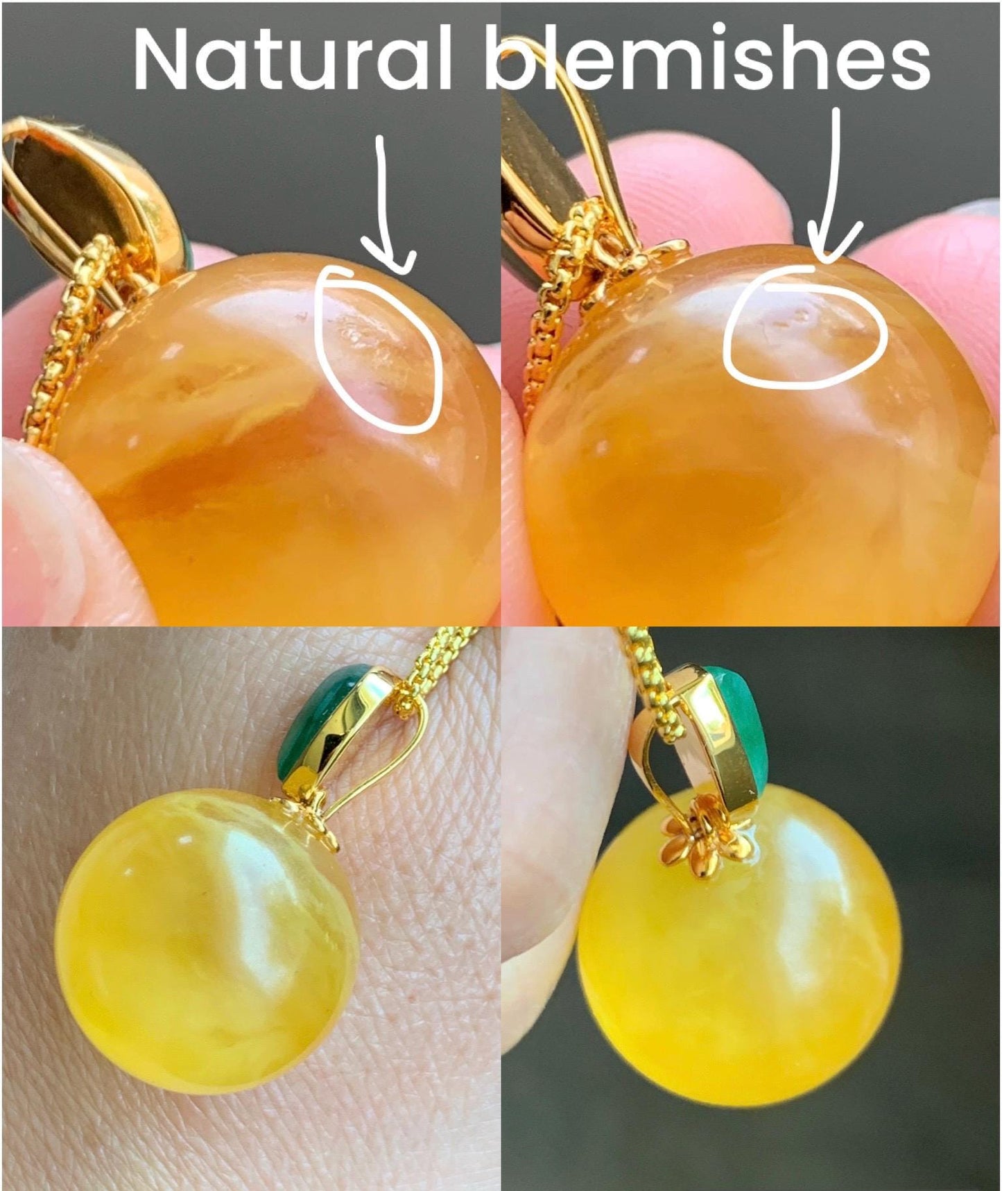 Certified Natural Grade A Icy Translucent Green Jadeite Natural Rich Honey Beewax Sphere Pendant 18K Yellow Gold 4.99g 天然冰绿翡翠马眼蜜蜡单珠镶嵌吊坠 9475