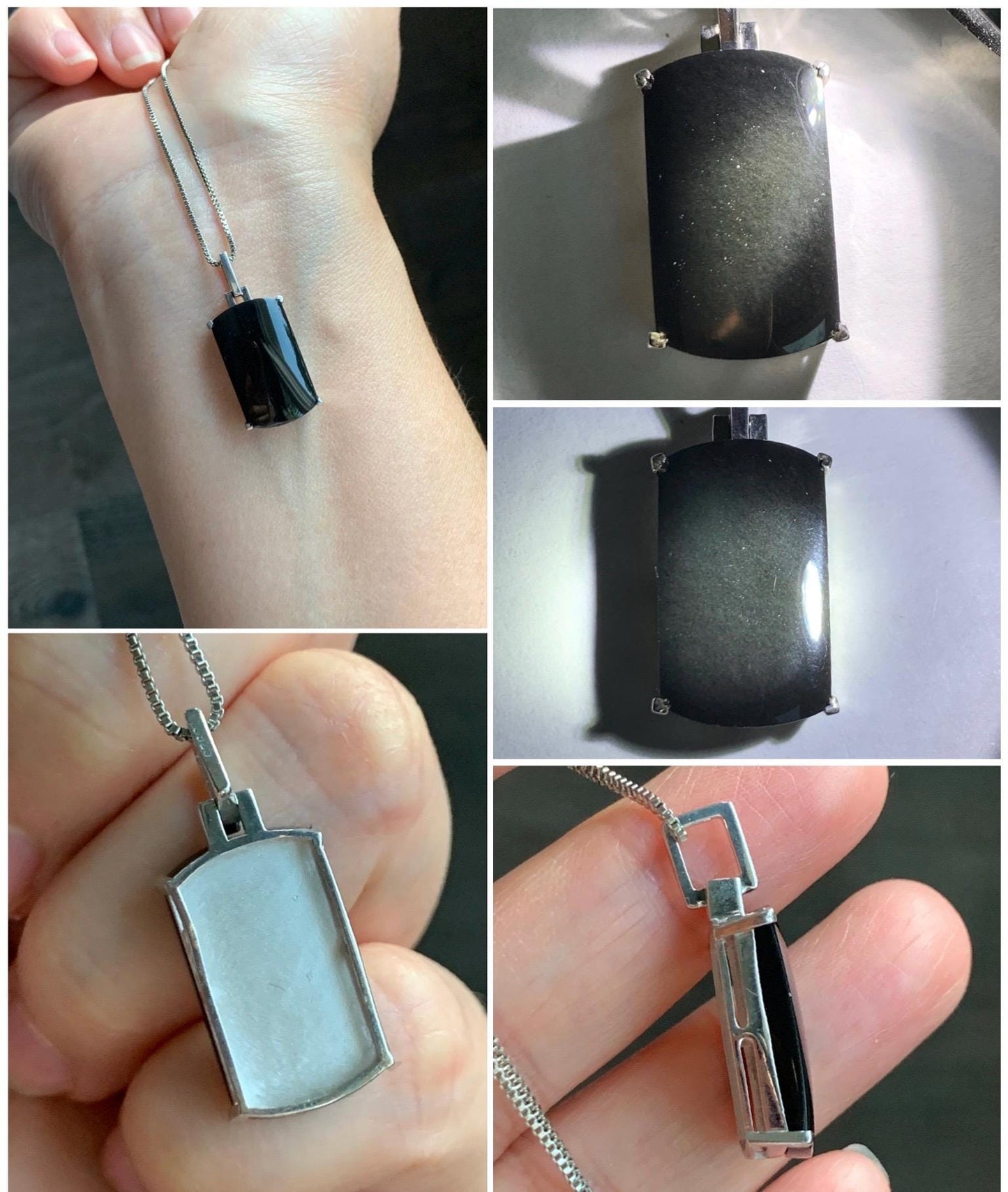 Certified Natural Grade A Opaque Intense Black Jadeite Wu Shi Pai Saddle Cabochon Pendant Sterling Silver 4g 天然墨翠银镶马鞍无事牌封底吊坠 7418
