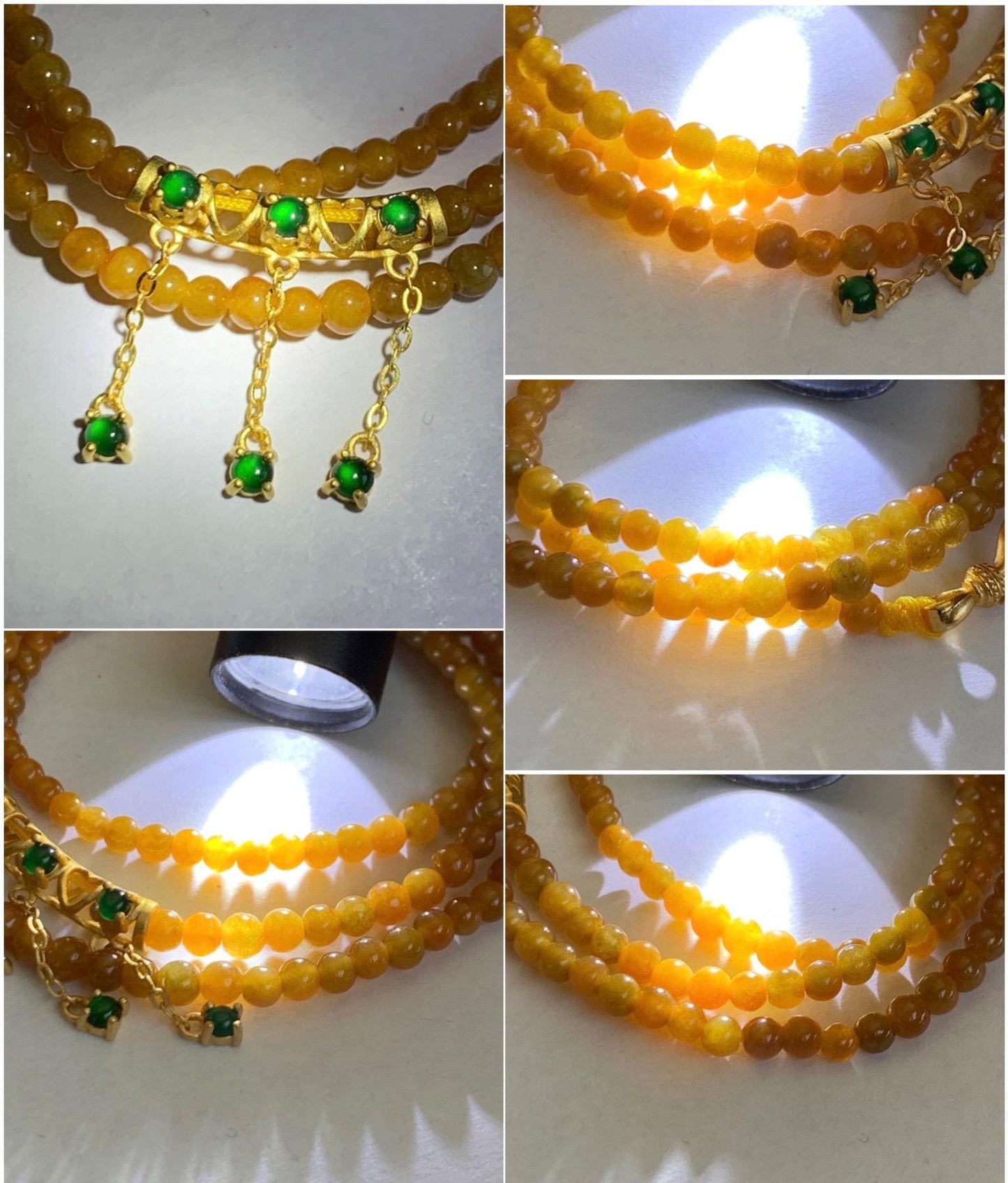 Natural Grade A Icy Translucent Intense Yellow Jadeite Petite Beads Sterling Silver Charm Beaded Necklace 17.5" 10g 天然冰油黄翡翠小圆珠冰危绿翡翠项链 JYH531