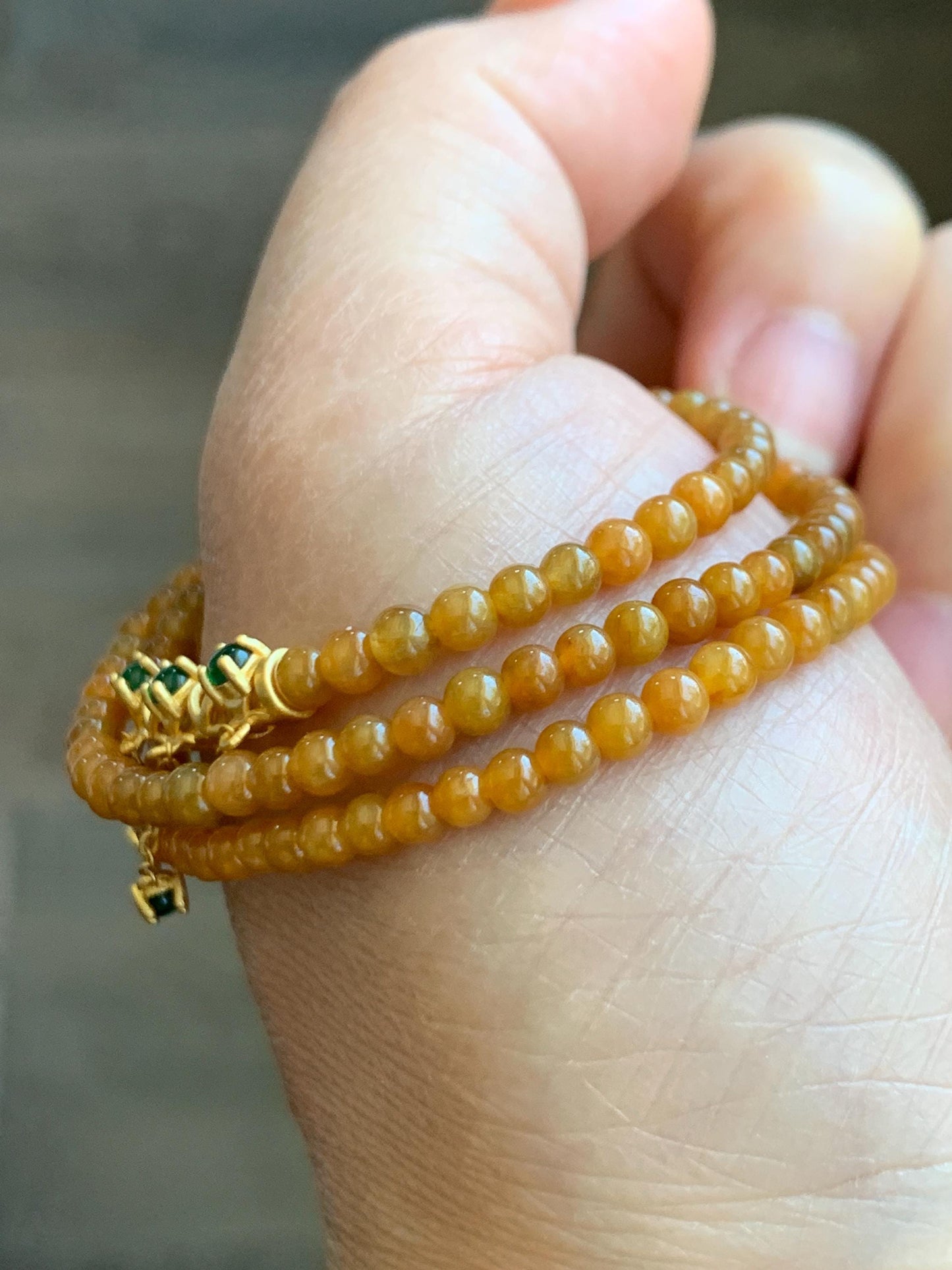 Natural Grade A Icy Translucent Intense Yellow Jadeite Petite Beads Sterling Silver Charm Beaded Necklace 17.5" 10g 天然冰油黄翡翠小圆珠冰危绿翡翠项链 JYH531