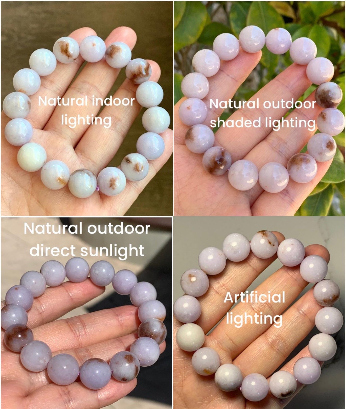 Natural Grade A Icy Translucent Pastel Purple Rust Marbled Jade Jadeite Large Beads Beaded Bracelet 12.8mm 7.5” 58g 天然宝紫飘红花翡翠大卡圆珠手串 ZPH330