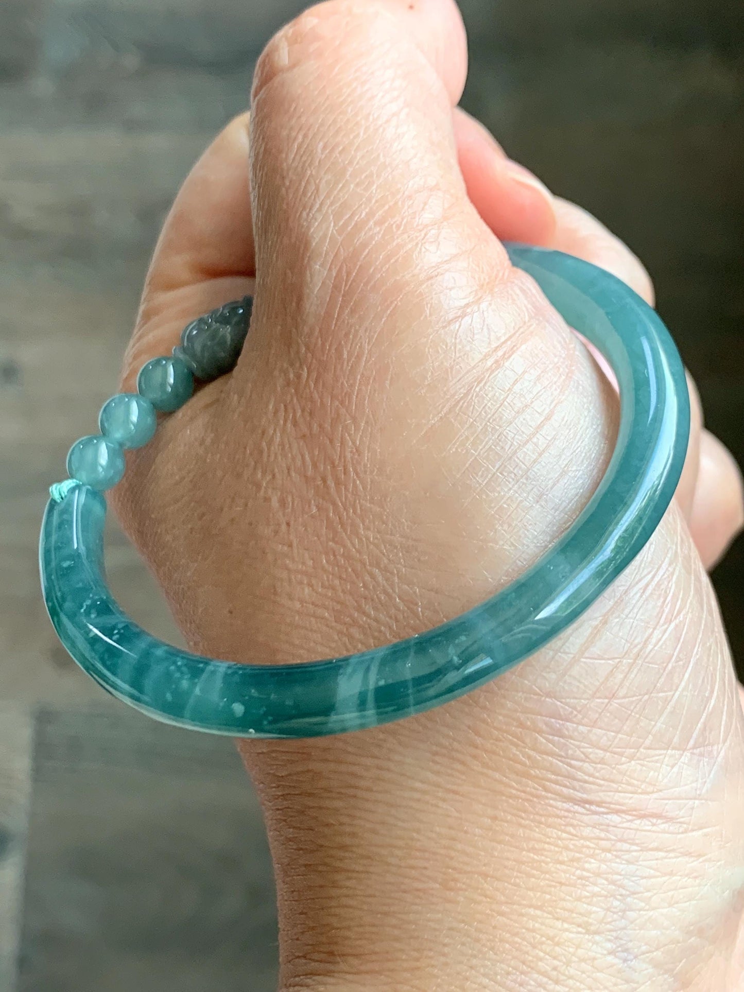 Natural Grade A Guatemalan Icy Highly Translucent Light Blue Jade Jadeite Open Bangle Bracelet Ruyi Lock Charms 54mm 18g 天然冰胶危浅蓝翡翠半镯 WTL397
