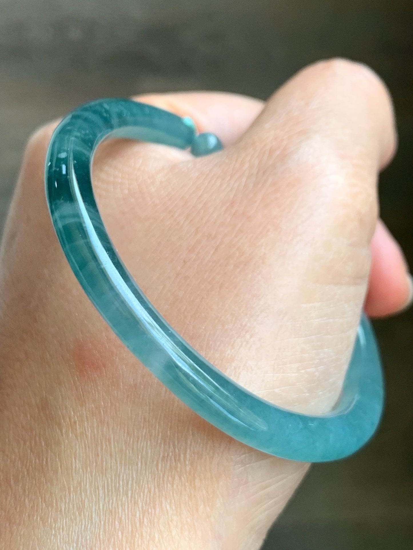 Natural Grade A Guatemalan Icy Highly Translucent Light Blue Jade Jadeite Open Bangle Bracelet Ruyi Lock Charms 54mm 18g 天然冰胶危浅蓝翡翠半镯 WTL397