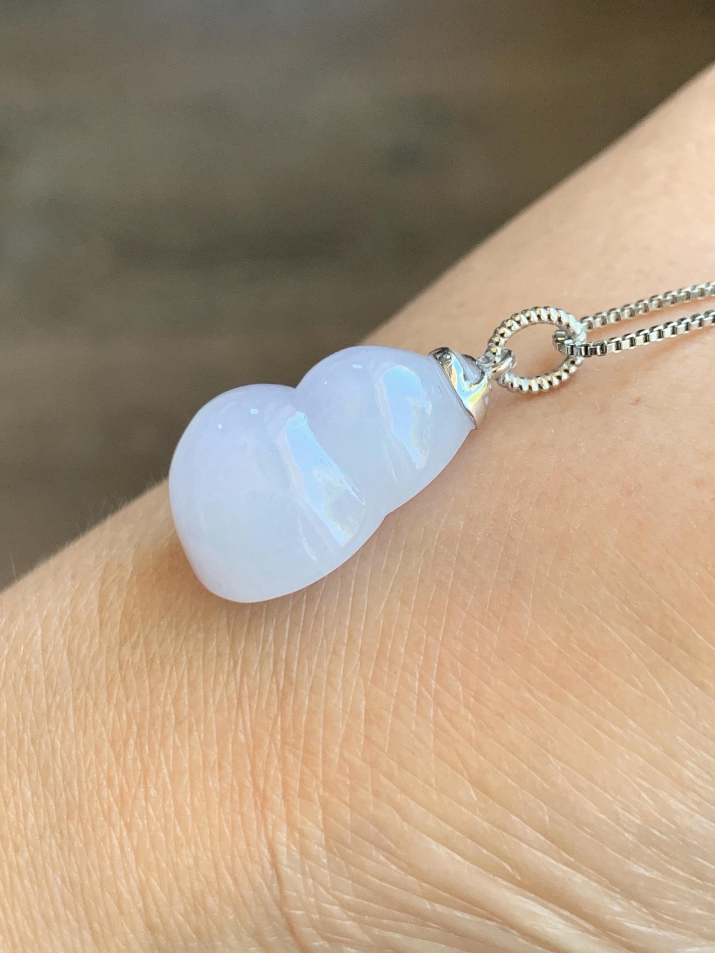 Certified Natural Grade A Icy Translucent Gelatinous Pastel Purple Jadeite Large Gourd Hulu Pendant 14K White Gold 天然老种冰淡紫翡翠葫芦镶嵌吊坠 9433