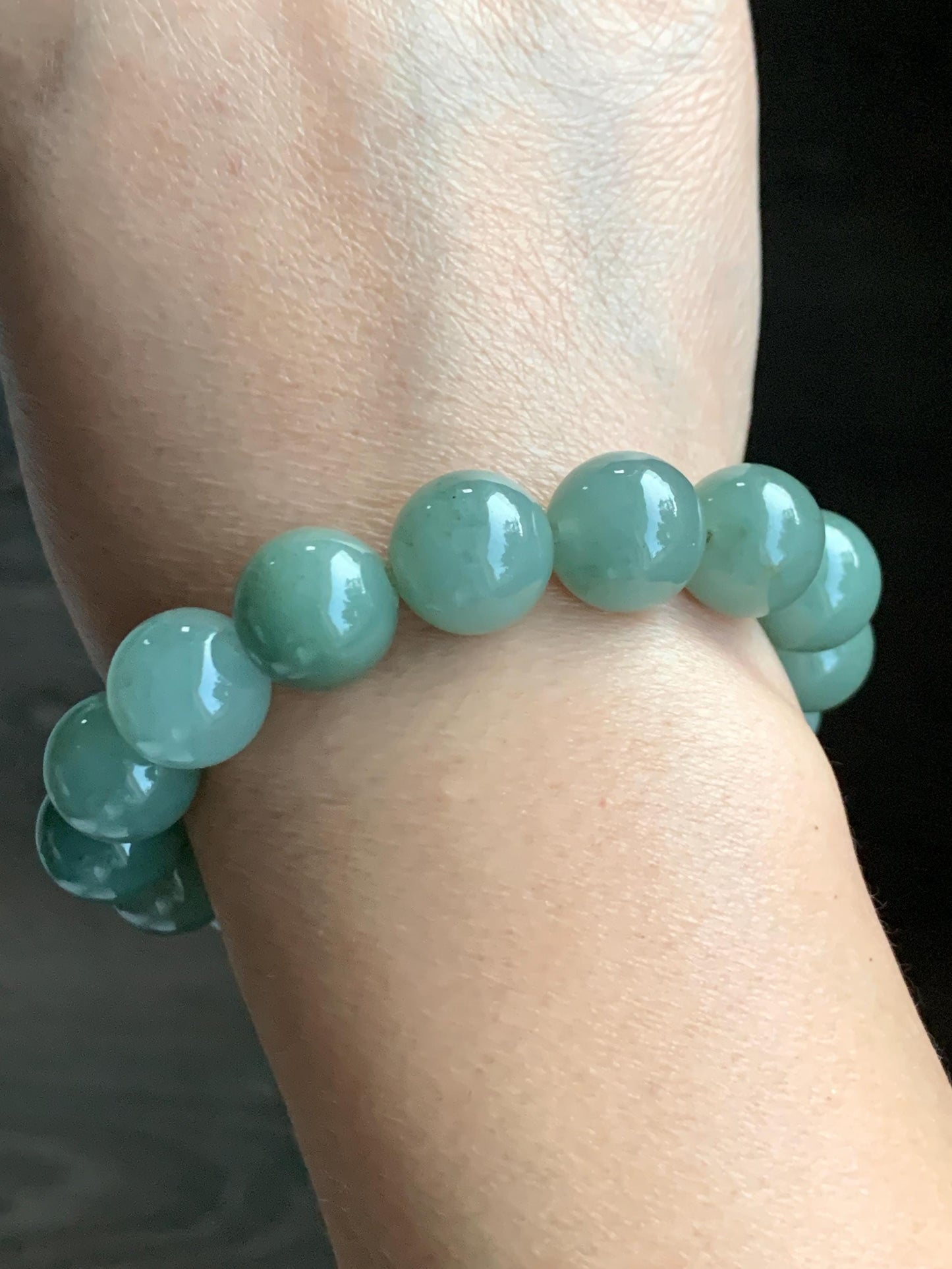 Natural Grade A Icy Translucent Pastel Dusty Green Jade Jadeite Large Beads Beaded Bracelet Stretchy 7.5” 59g 天然冰细糯油青翡翠大卡手串 MYQ650B