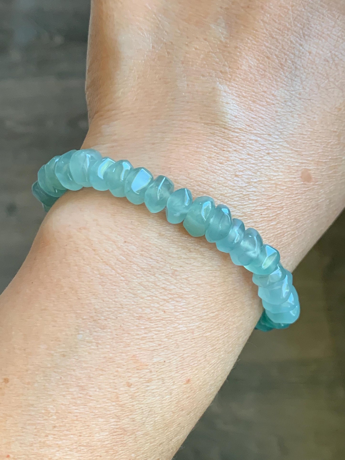 Natural Grade A Guatemalan Icy Highly Translucent Light Teal Jadeite Pomegranate Nugget Beads Beaded Bracelet 6.75” 天然冰危浅蓝绿翡翠随形珠手串 WSS350