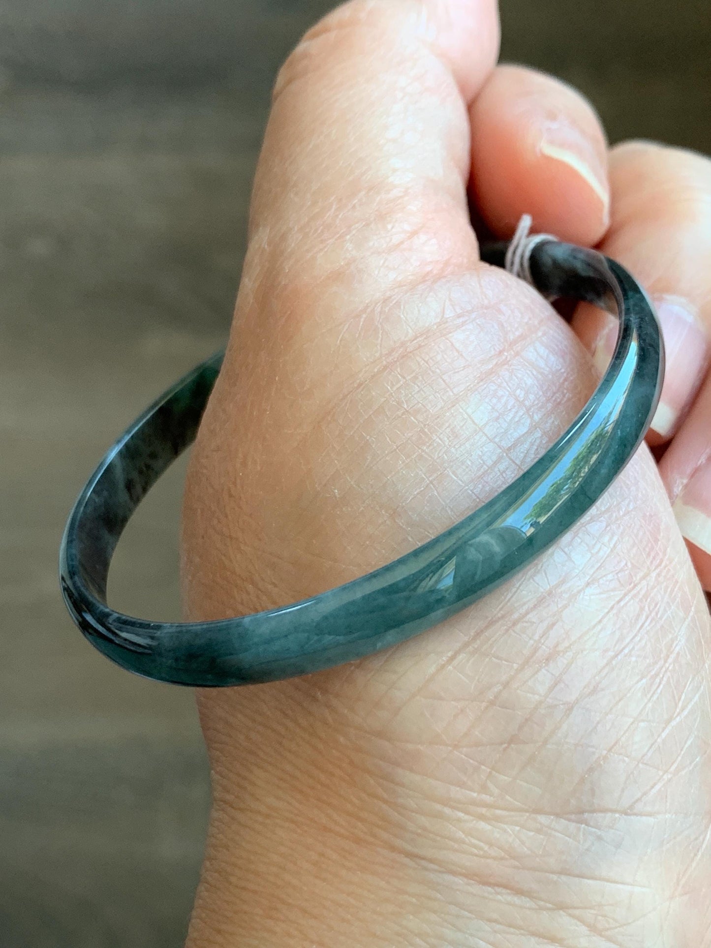 Certified Natural Grade A Guatemalan Icy Translucent Dark Teal Blue Wuji Marbled Jadeite Slim Bangle Bracelet 52.2mm 8g 天然冰危蓝乌鸡细款翡翠手镯 7098