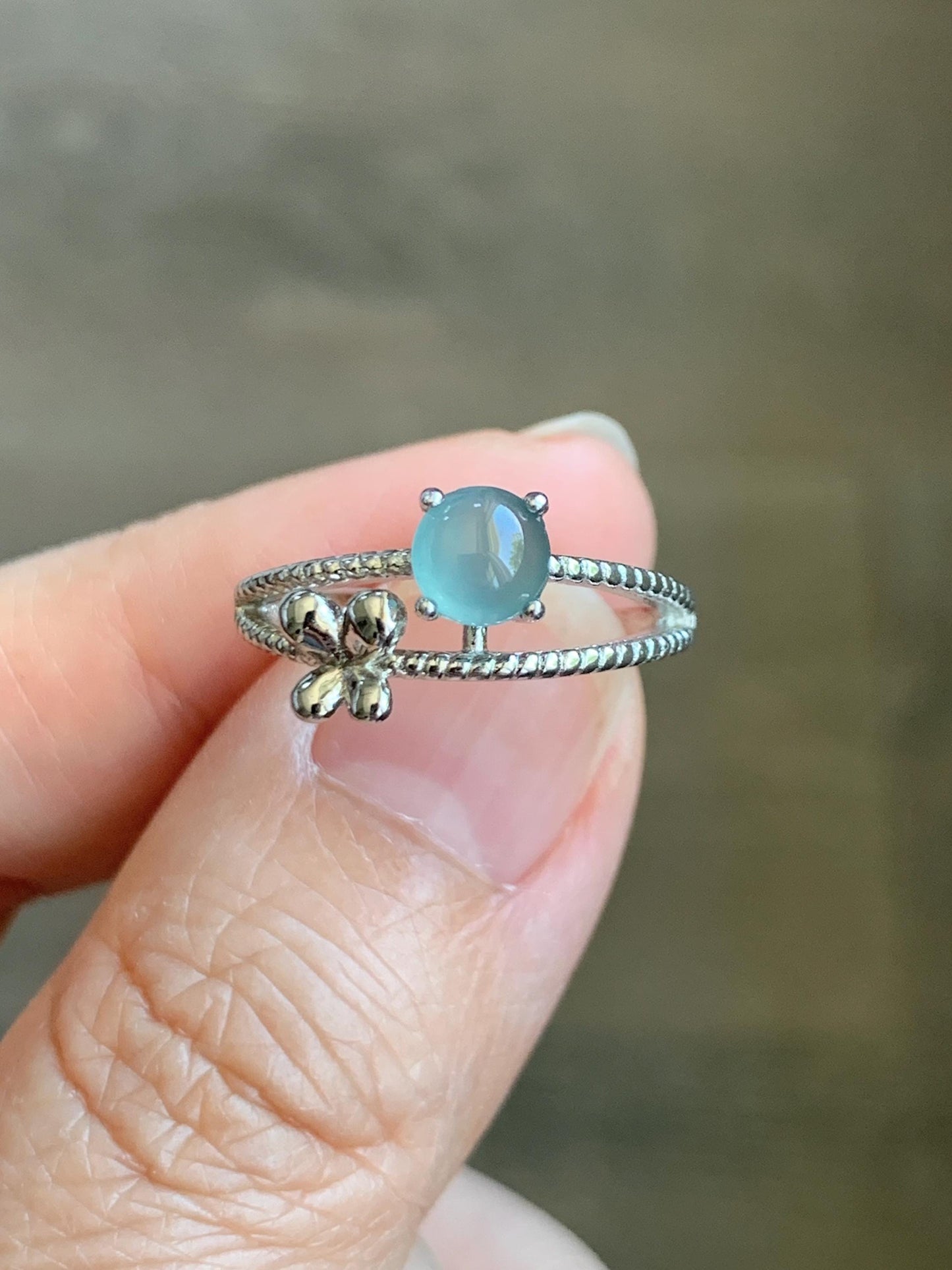 Natural Grade A Guatemalan Icy Highly Translucent Pastel Blue Jadeite Ring Sterling Silver Size 7 Adjustable 天然冰危淡蓝翡翠开口银镶戒指 MWL150A