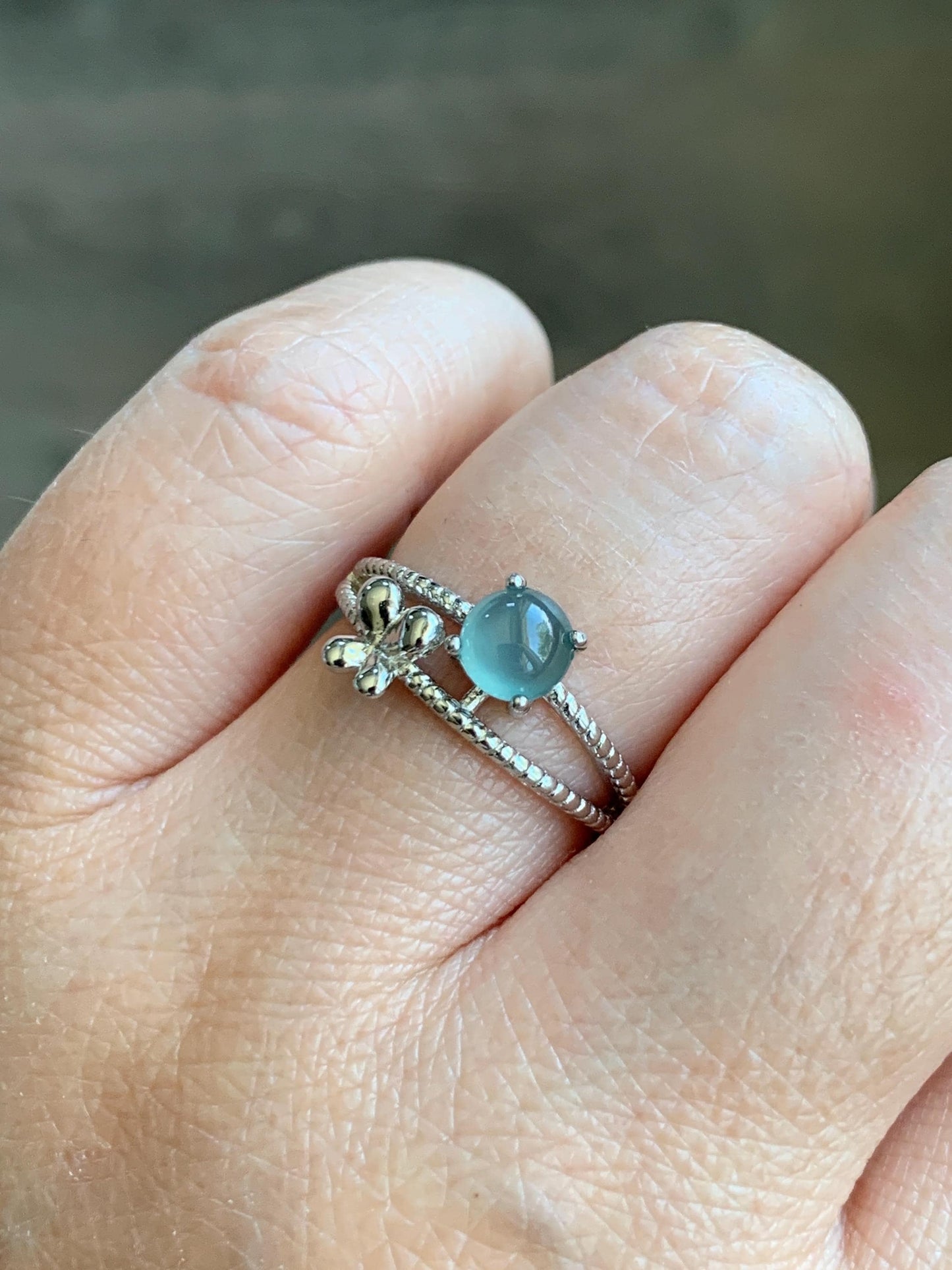 Natural Grade A Guatemalan Icy Highly Translucent Pastel Blue Jadeite Ring Sterling Silver Size 7 Adjustable 天然冰危淡蓝翡翠开口银镶戒指 MWL150A