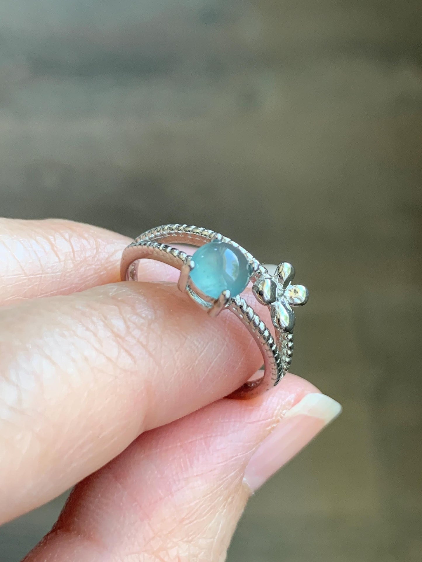 Natural Grade A Guatemalan Icy Highly Translucent Pastel Blue Jadeite Ring Sterling Silver Size 7 Adjustable 天然冰危淡蓝翡翠开口银镶戒指 MWL150A