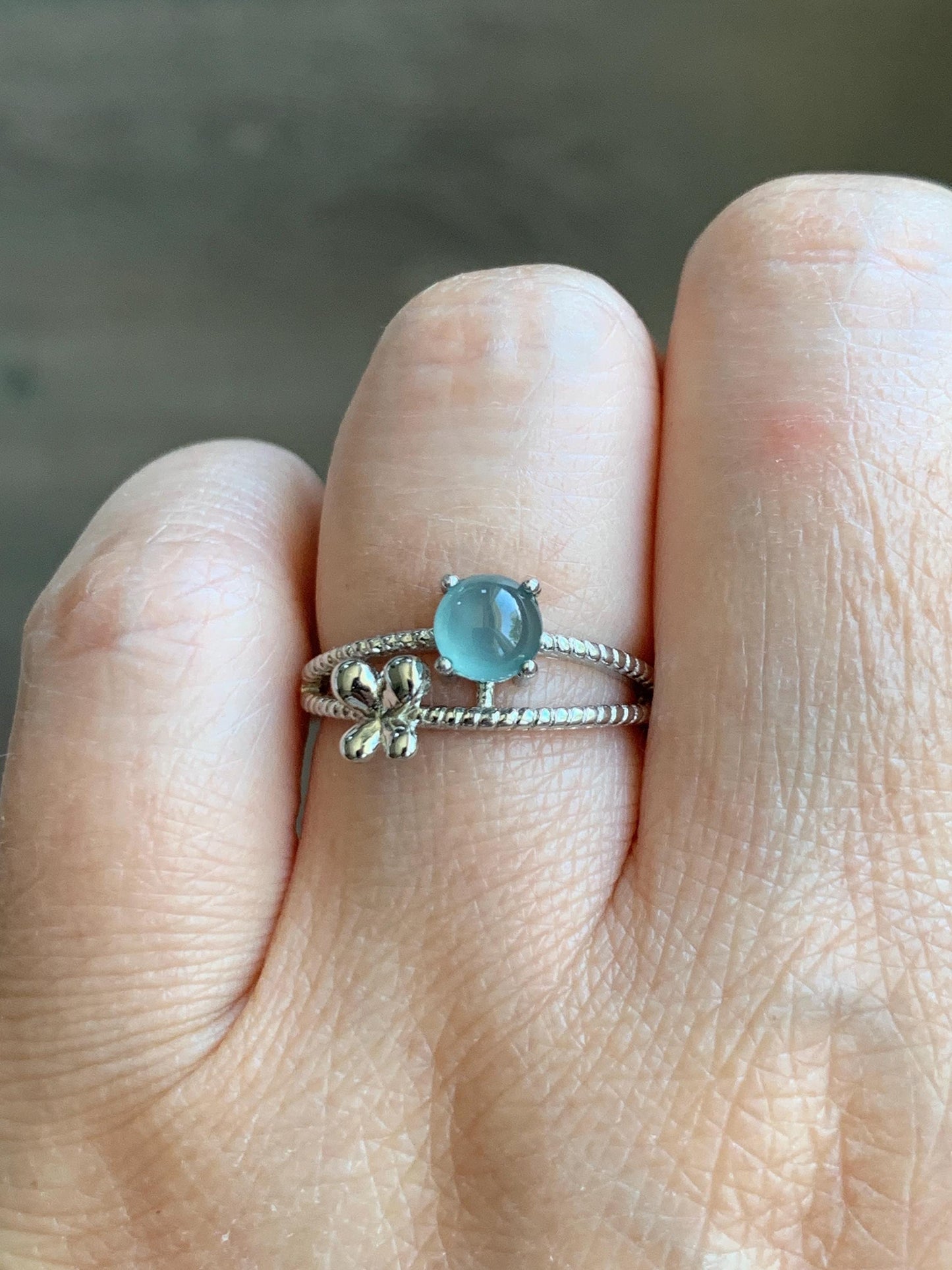 Natural Grade A Guatemalan Icy Highly Translucent Pastel Blue Jadeite Ring Sterling Silver Size 7 Adjustable 天然冰危淡蓝翡翠开口银镶戒指 MWL150A