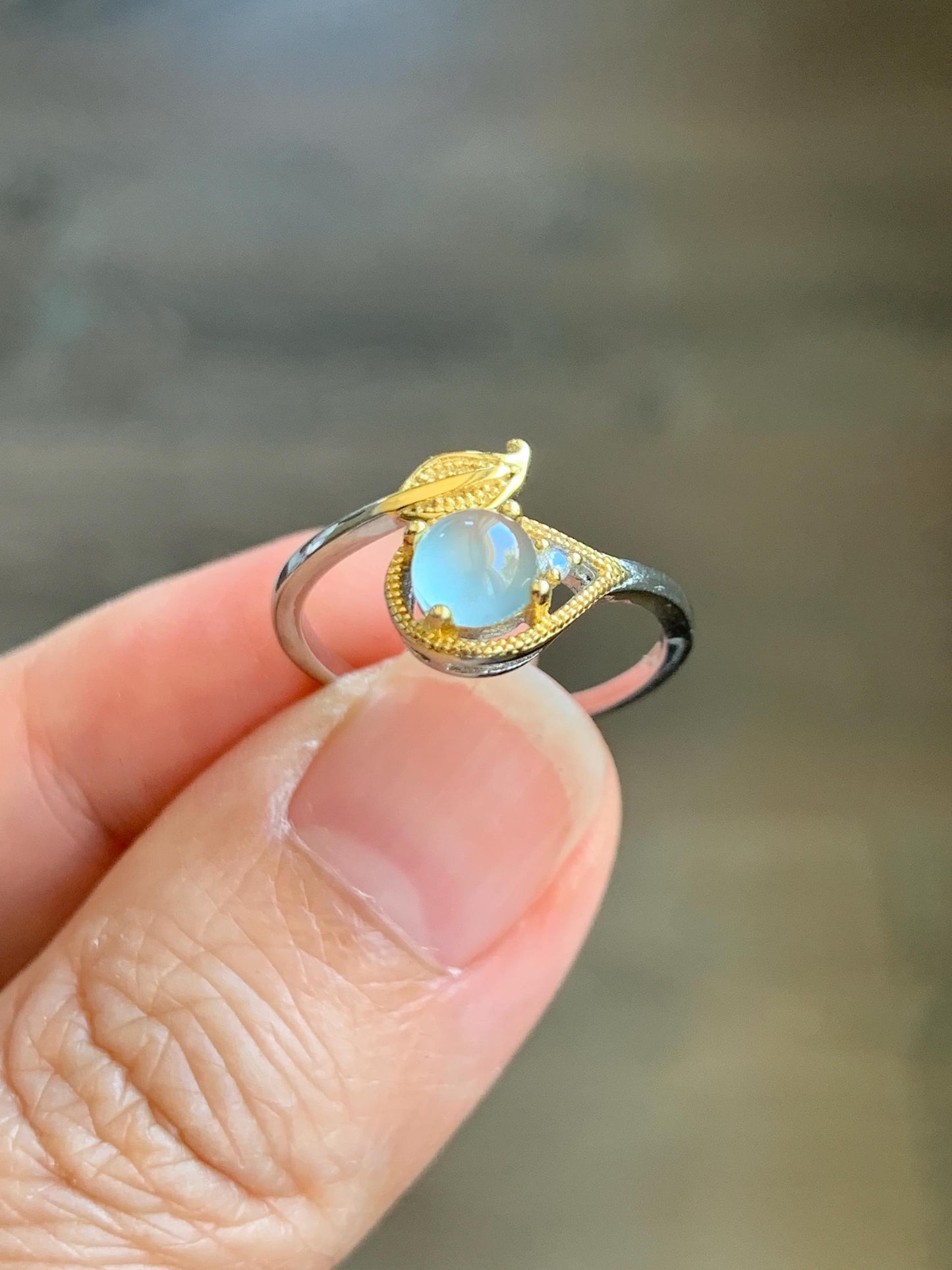 Natural Grade A Guatemalan Icy Highly Translucent Pastel Blue Jadeite Open Band Ring Sterling Silver Size Adjustable 天然冰危淡蓝翡翠开口银镶戒指 MWL150C