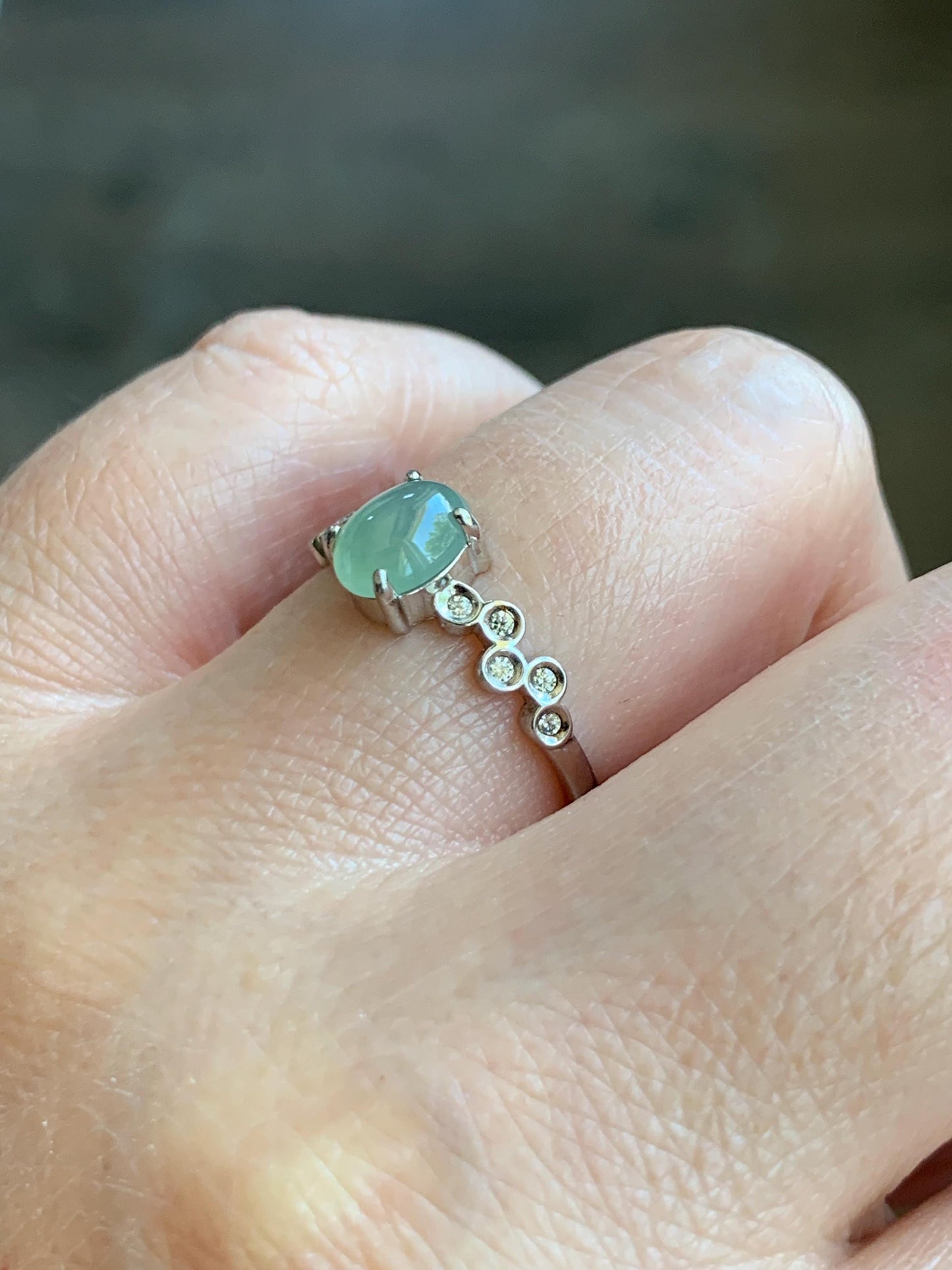 Natural Grade A Icy Highly Translucent Pastel Light Green Jade Jadeite Ring Sterling Silver Size 6.75 US Adjustable 天然起冰起光晴色翡翠银镶戒指 XMQ55A