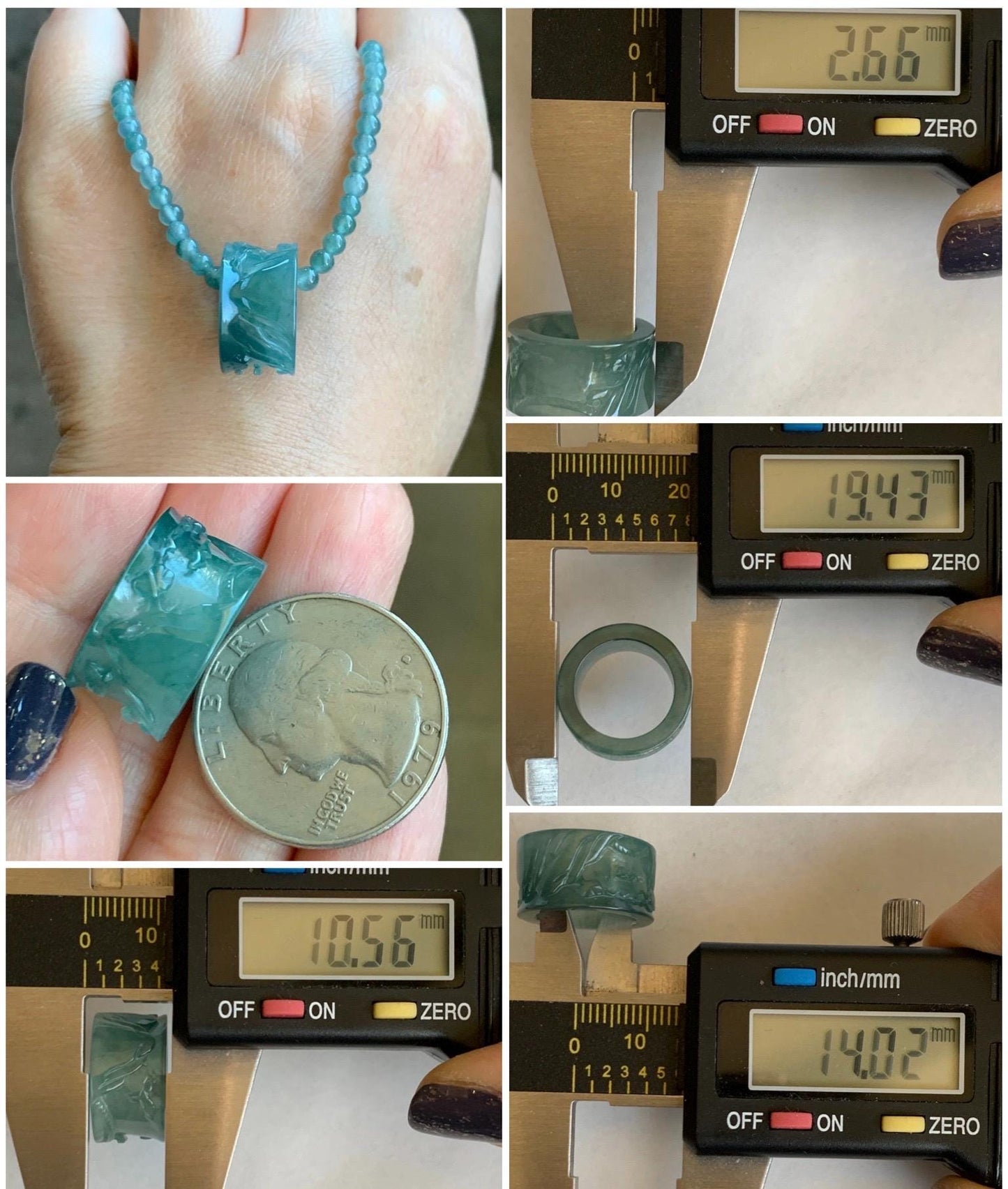 Natural Grade A Guatemalan Icy Highly Translucent Dark Teal Blue Jade Jadeite Engraved Shan Shui Band Ring Pendant 4g 天然冰危深蓝翡翠山水跑环吊坠 WQL66B