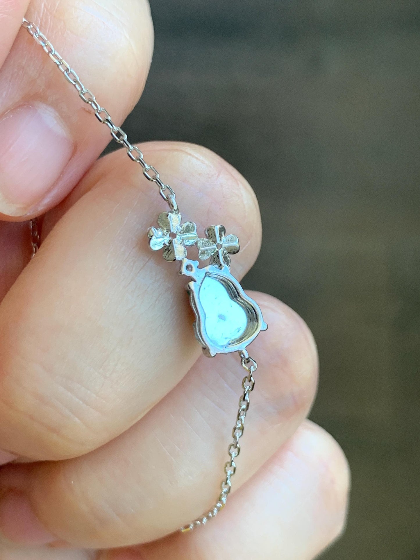 Natural Grade A Guatemalan Icy Translucent Vibrant Green Gourd Hulu Jadeite Flower Chain Bracelet Sterling Silver 6.5" 天然冰危绿翡翠葫芦梅花银手链 HGG160