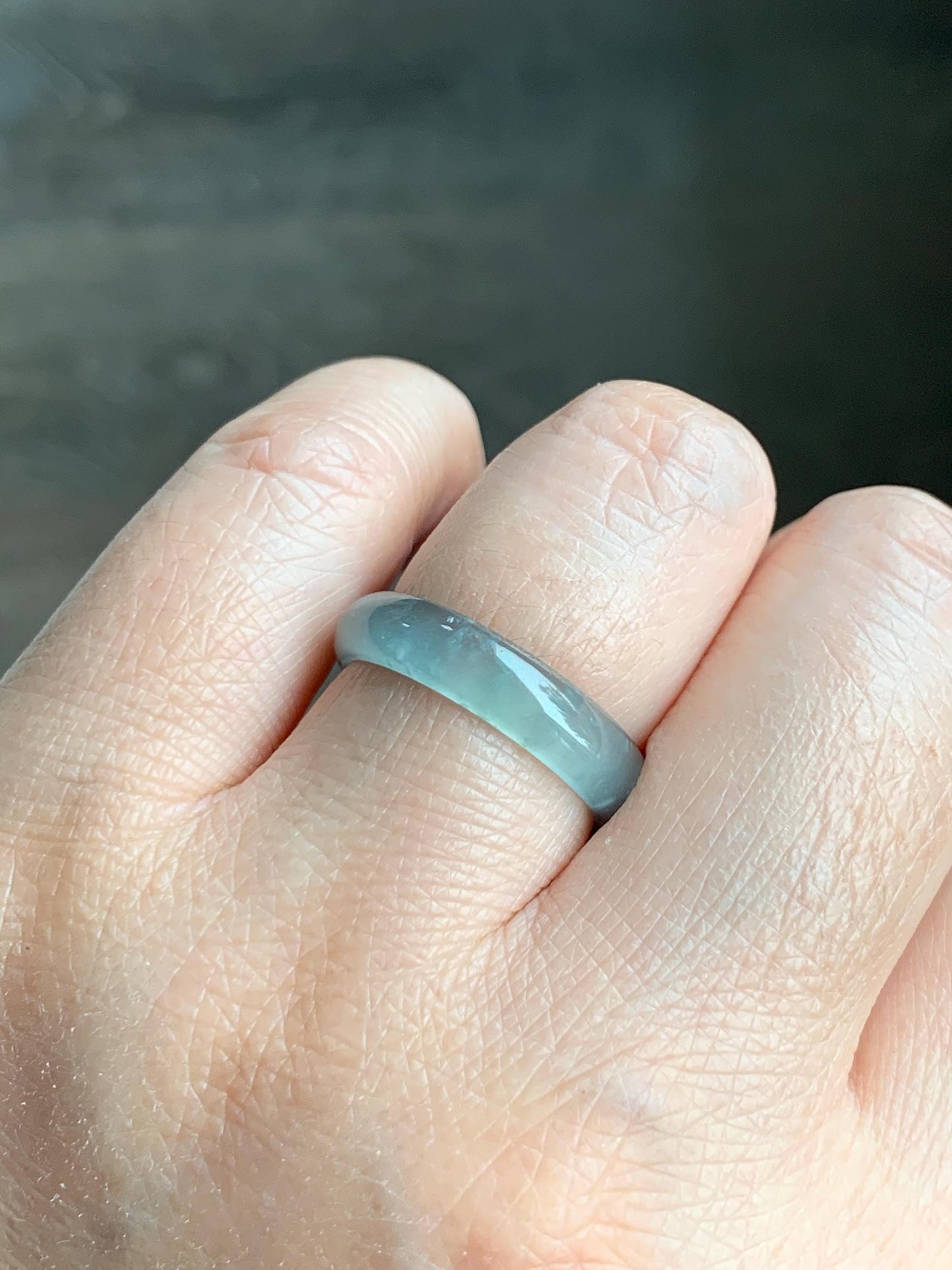 Natural Grade A Guatemalan Icy Highly Translucent Light Blue Wuji Jade Jadeite Band Ring Size 7.75 US 天然冰胶危淡蓝乌鸡翡翠戒圈 WWJ55D