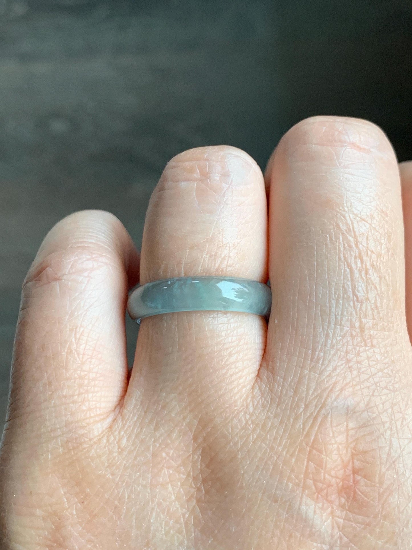 Natural Grade A Guatemalan Icy Highly Translucent Light Blue Wuji Jade Jadeite Band Ring Size 7.75 US 天然冰胶危淡蓝乌鸡翡翠戒圈 WWJ55D