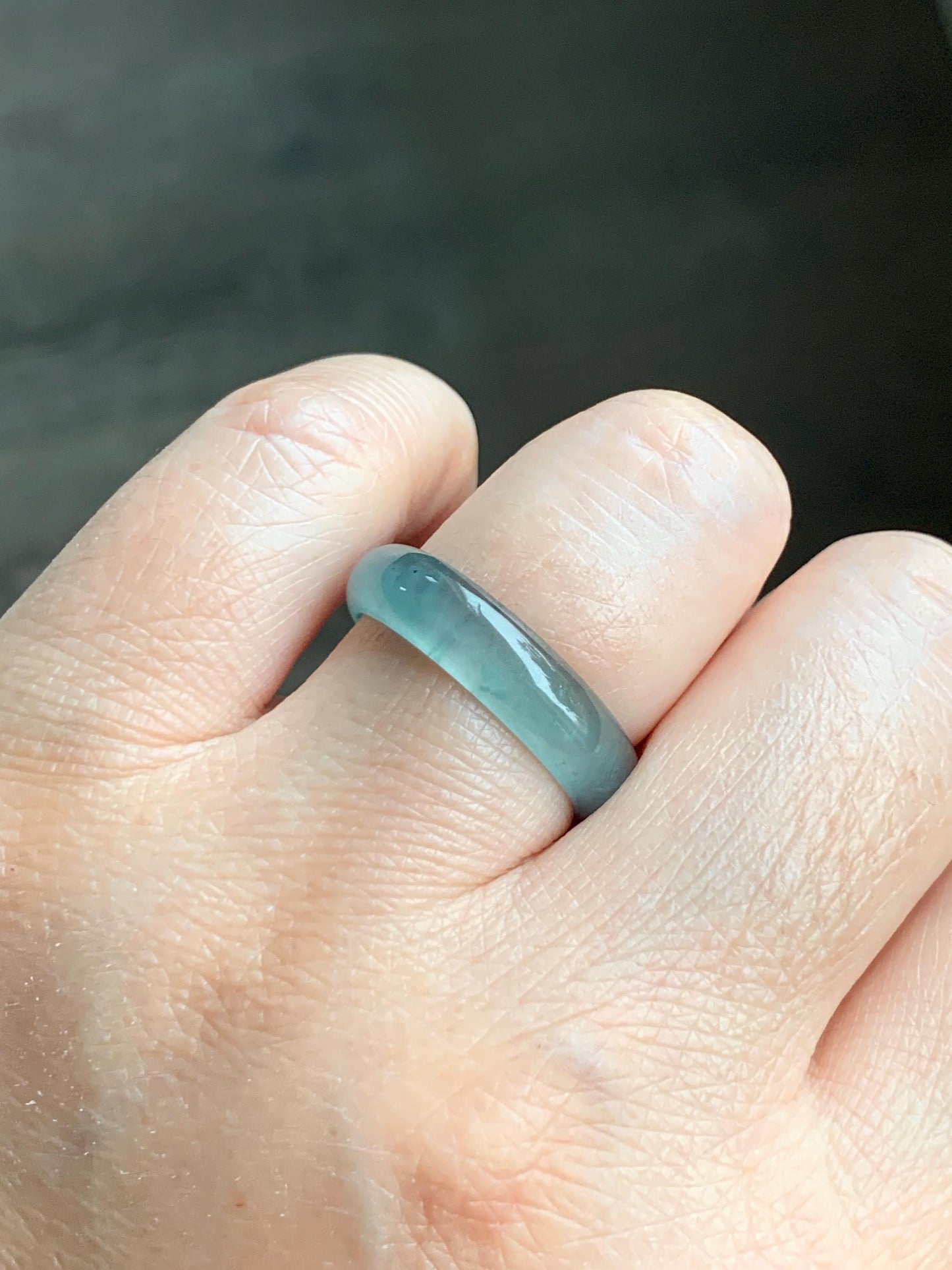 Natural Grade A Guatemalan Icy Highly Translucent Light Blue Wuji Jade Jadeite Band Ring Size 9 US 天然冰胶危淡蓝乌鸡翡翠戒圈 WWJ55B