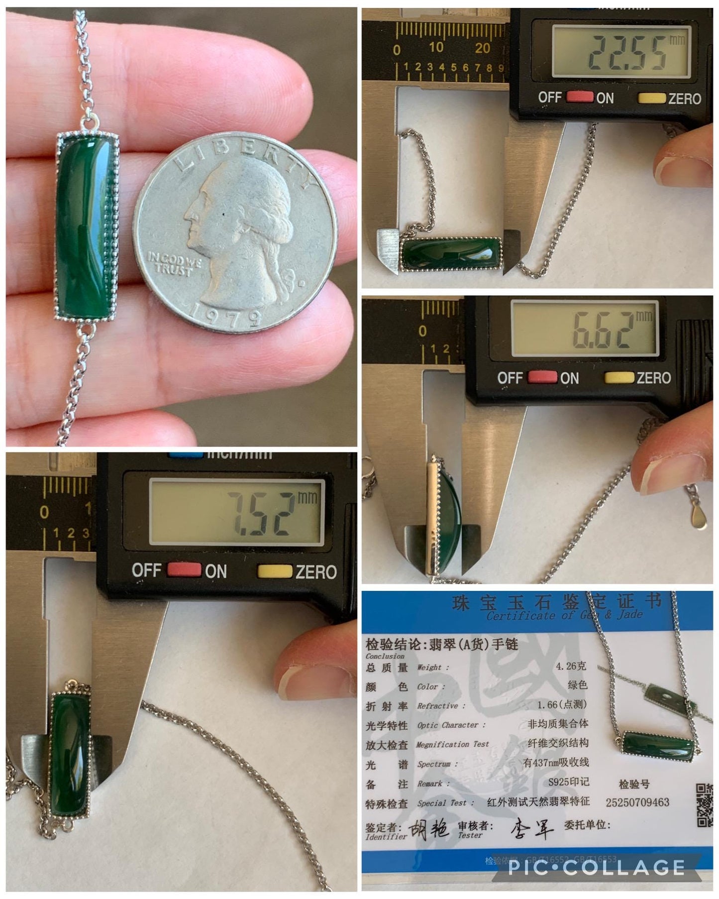 Certified Natural Guatemalan Icy Translucent Rich Teal Green Jadeite Saddle Cut Chain Bracelet Sterling Silver 6.25”-7.5” 天然冰危绿翡翠马鞍银镶手链 9463