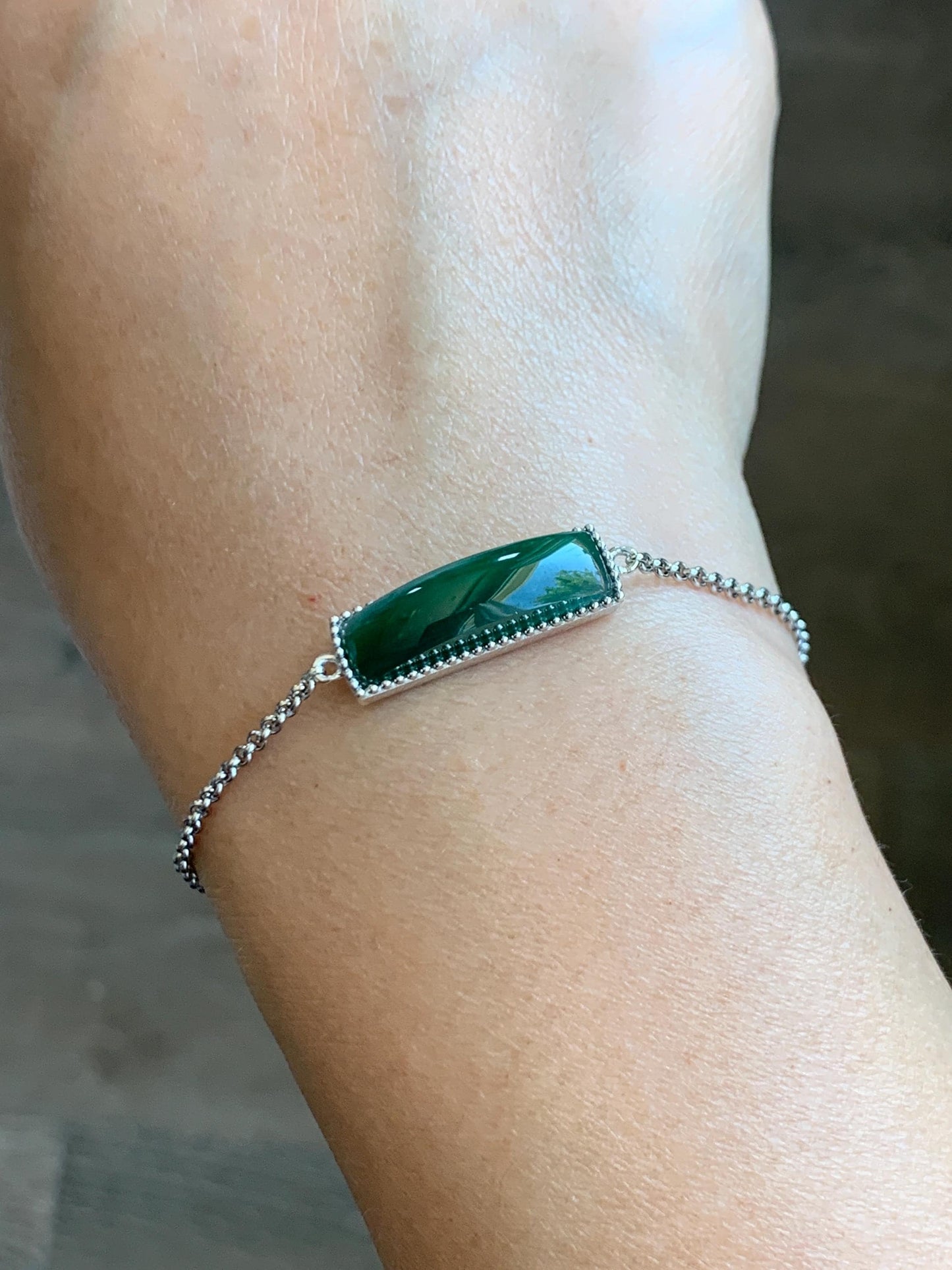 Certified Natural Guatemalan Icy Translucent Rich Teal Green Jadeite Saddle Cut Chain Bracelet Sterling Silver 6.25”-7.5” 天然冰危绿翡翠马鞍银镶手链 9463