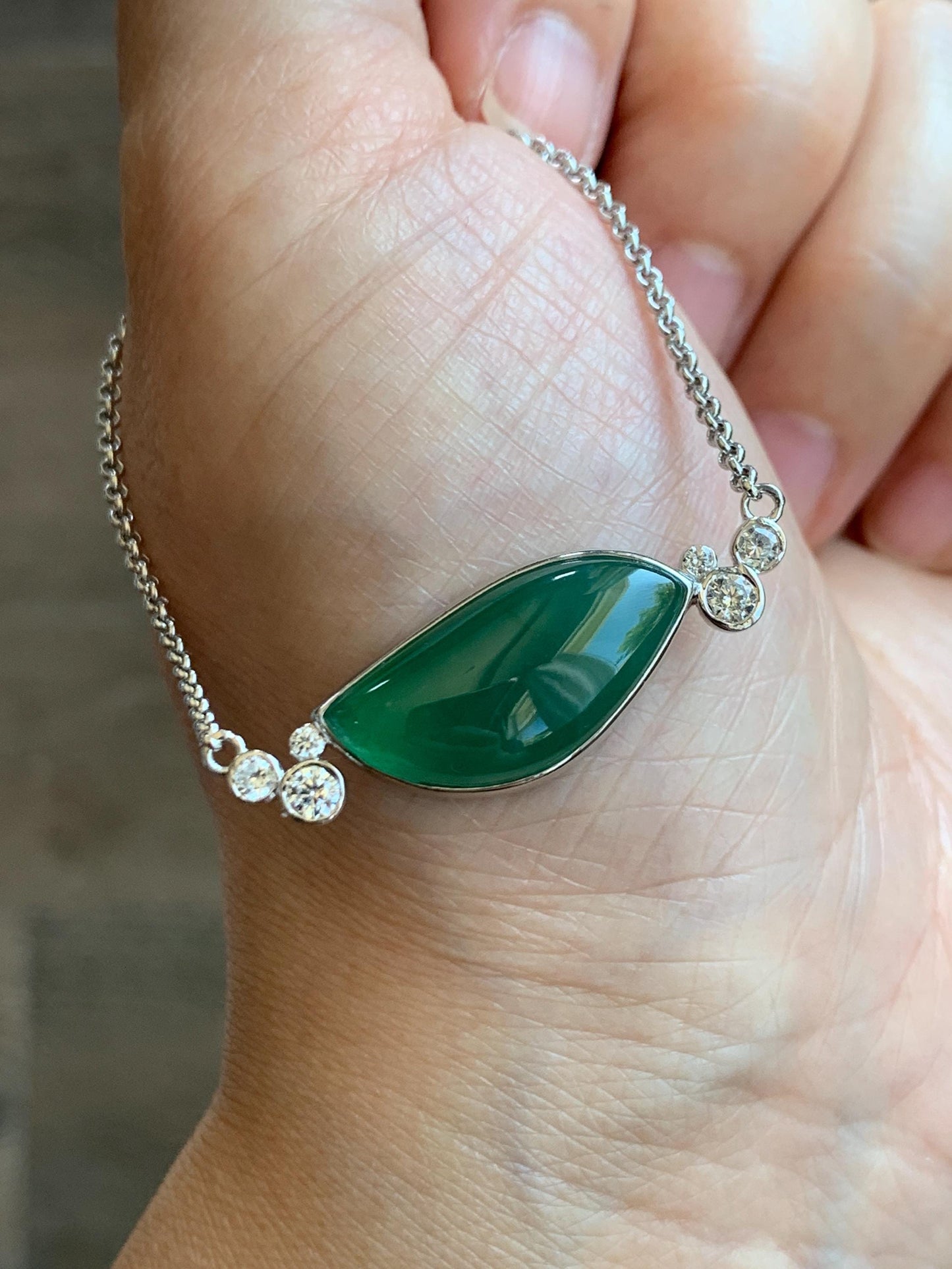 Certified Natural Grade A Guatemalan Icy Translucent Rich Green Jadeite Horse Eye Pendant Necklace Sterling Silver 19” 天然冰危绿翡翠马眼锁骨链 9460