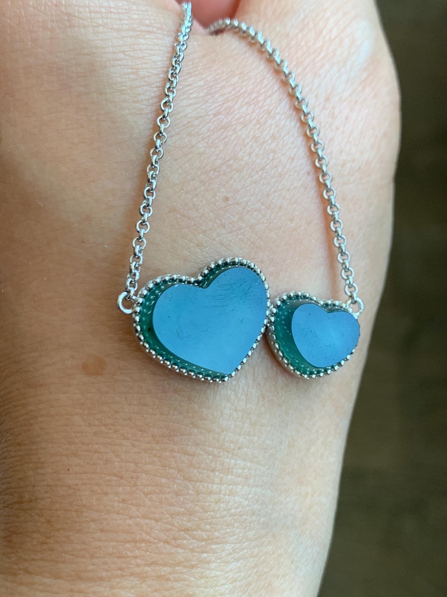 Certified Natural Guatemalan Icy Highly Translucent Dark Teal Blue Jadeite Heart Pendant Necklace Sterling Silver 19” 天然冰危蓝翡翠爱心锁骨链 9470
