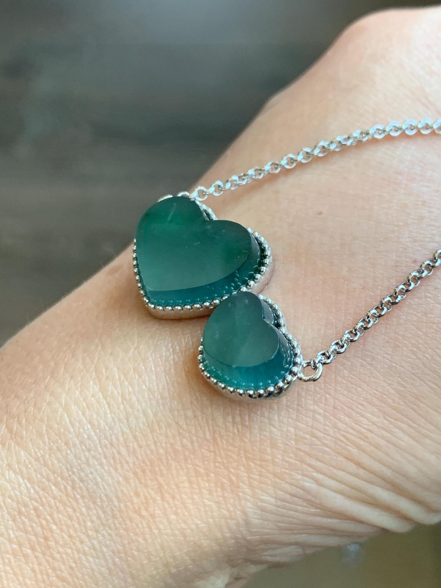Certified Natural Guatemalan Icy Highly Translucent Dark Teal Blue Jadeite Heart Pendant Necklace Sterling Silver 19” 天然冰危蓝翡翠爱心锁骨链 9470