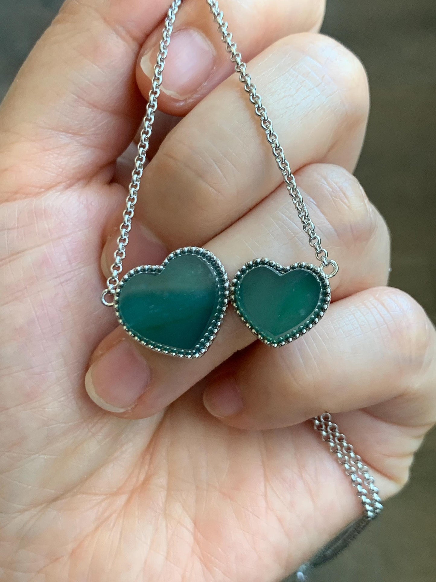 Certified Natural Guatemalan Icy Highly Translucent Dark Teal Blue Jadeite Heart Pendant Necklace Sterling Silver 19” 天然冰危蓝翡翠爱心锁骨链 9469