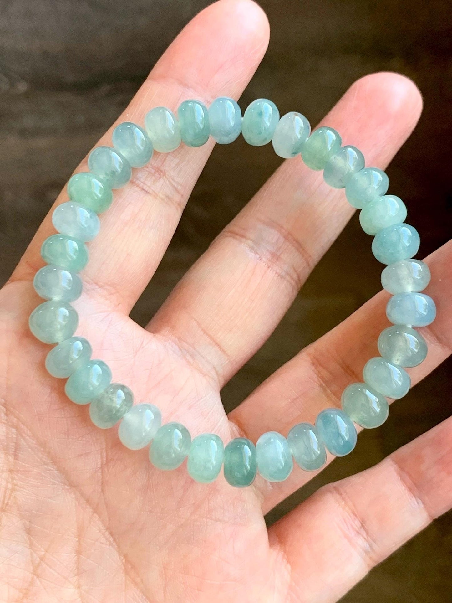 Natural Grade A Icy Highly Translucent Gelatinous Multicolored Jade Jadeite Drum Beads Beaded Bracelet 6.5" 21g 天然冰多宝翡翠鼓珠手串 QSD150