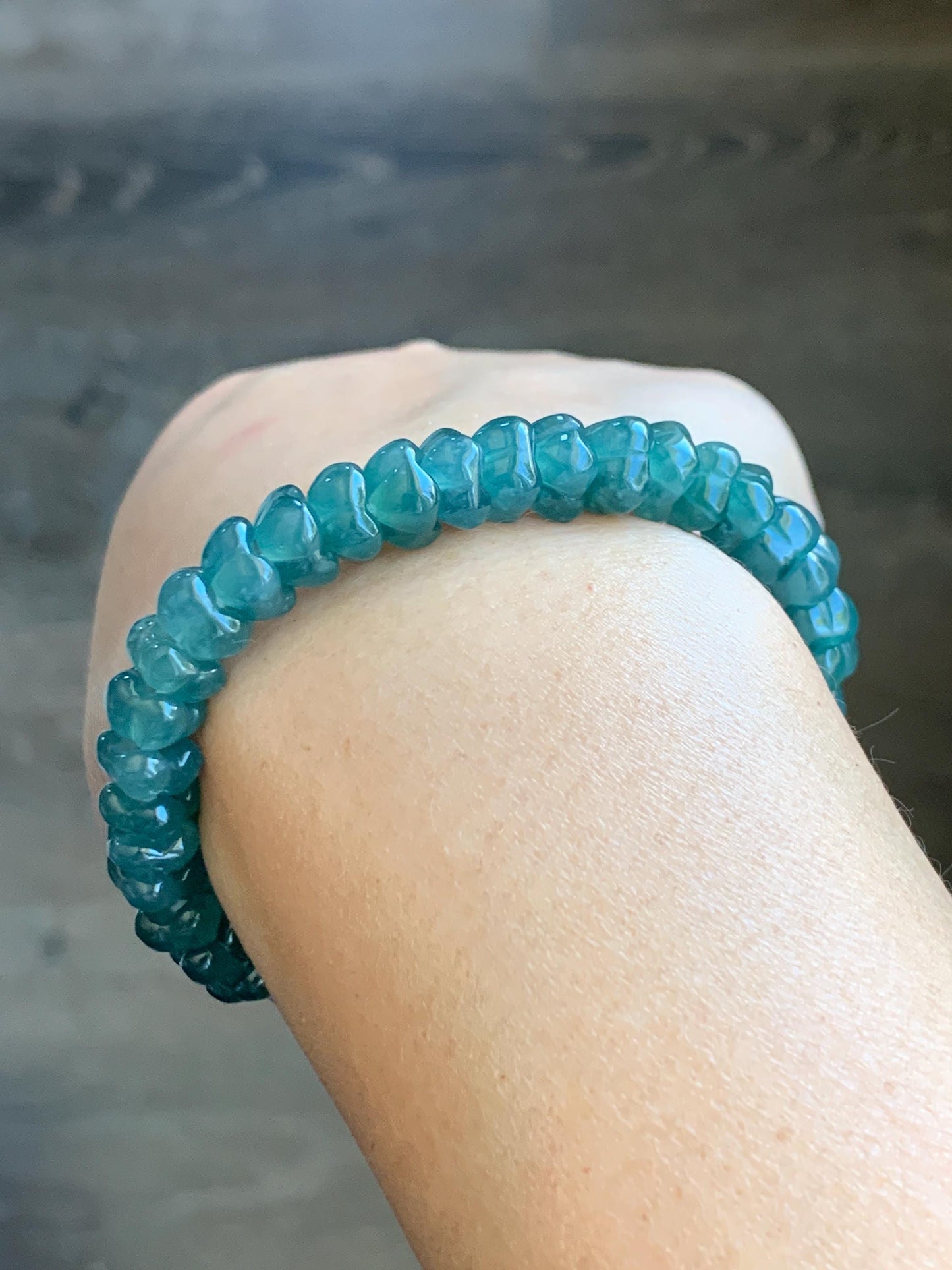 Natural Grade A Icy Translucent Gelatinous Jade Jadeite Carved Osmanthus Flower Beads Beaded Bracelet 6.75” 23g 天然冰胶危蓝翡翠桂花珠手串 WLGH308