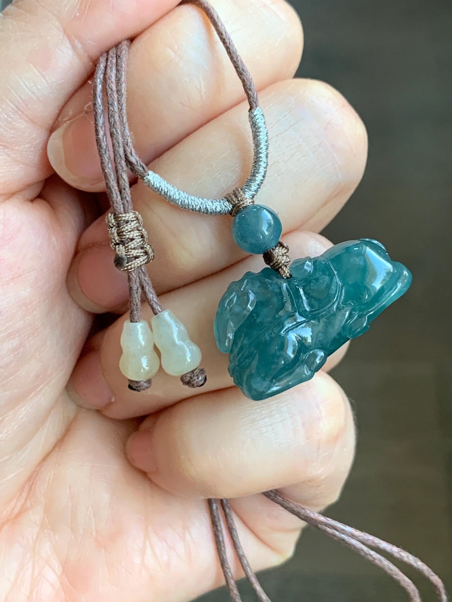 Natural Grade A Guatemalan Icy Translucent Teal Blue Jadeite Carved Tang Horse Pendant Rope Necklace 24" 10g 天然冰胶白冰翡翠唐马吊坠挂件 WLTM138A