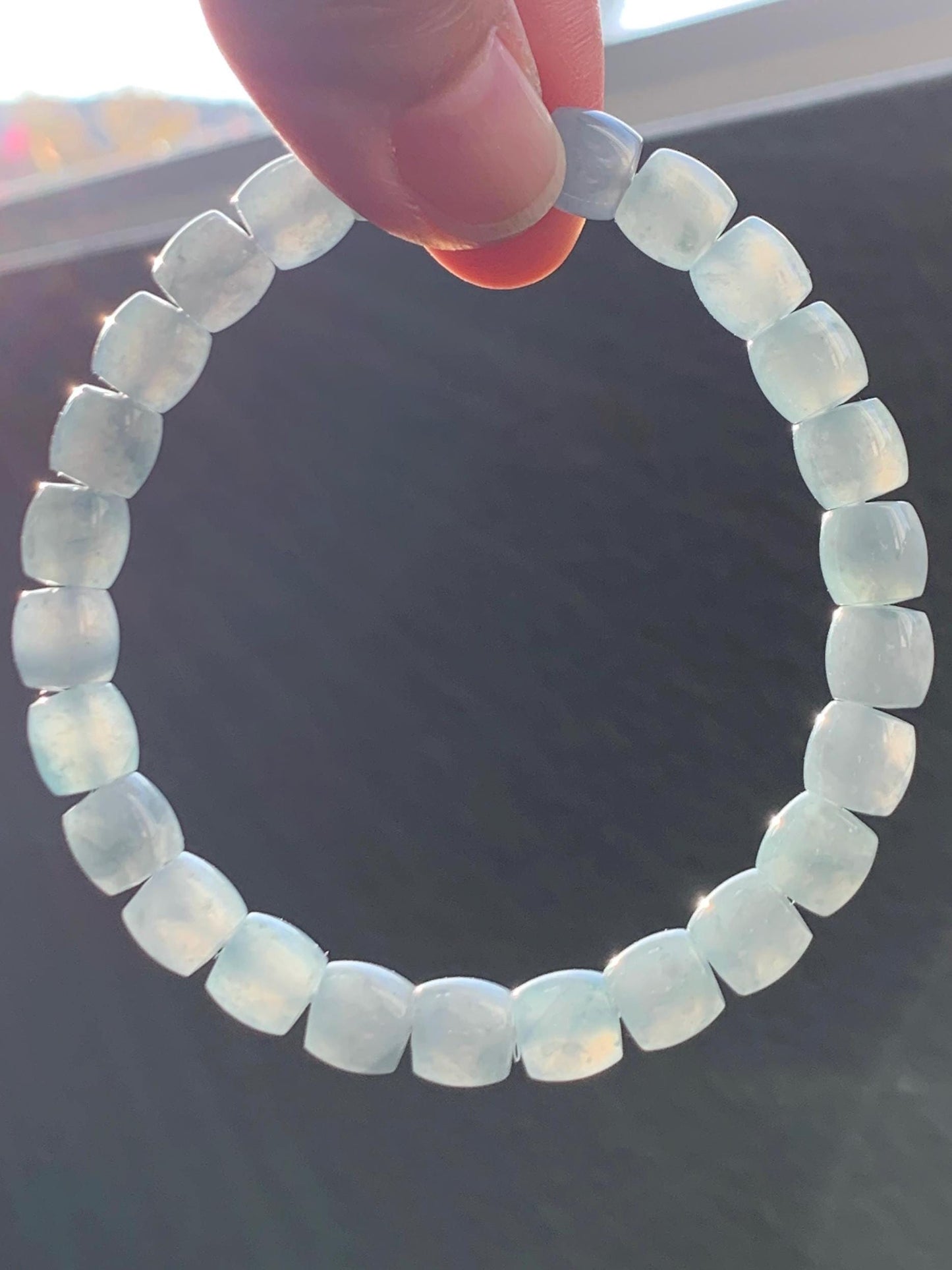 Natural Grade A Guatemalan Icy Highly Translucent Pastel Blue Jade Jadeite Barrel Beads Beaded Bracelet 7.5” 23g 天然冰胶危淡篮翡翠桶珠手串 DLW220