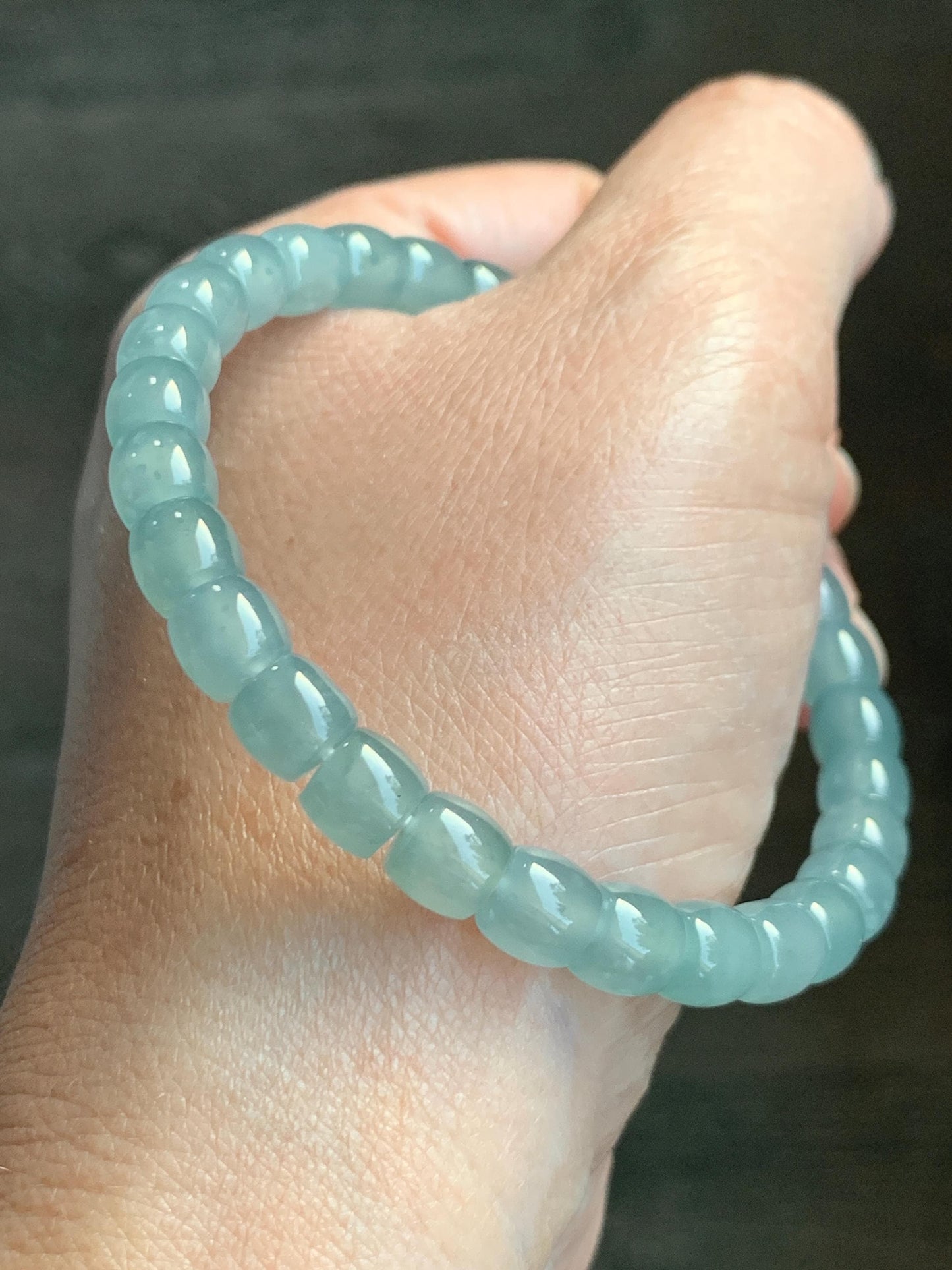 Natural Grade A Guatemalan Icy Highly Translucent Pastel Green Jadeite Barrel Beads Beaded Bracelet 7.25” 19g 天然冰胶危淡晴绿翡翠桶珠手串 DLUW220