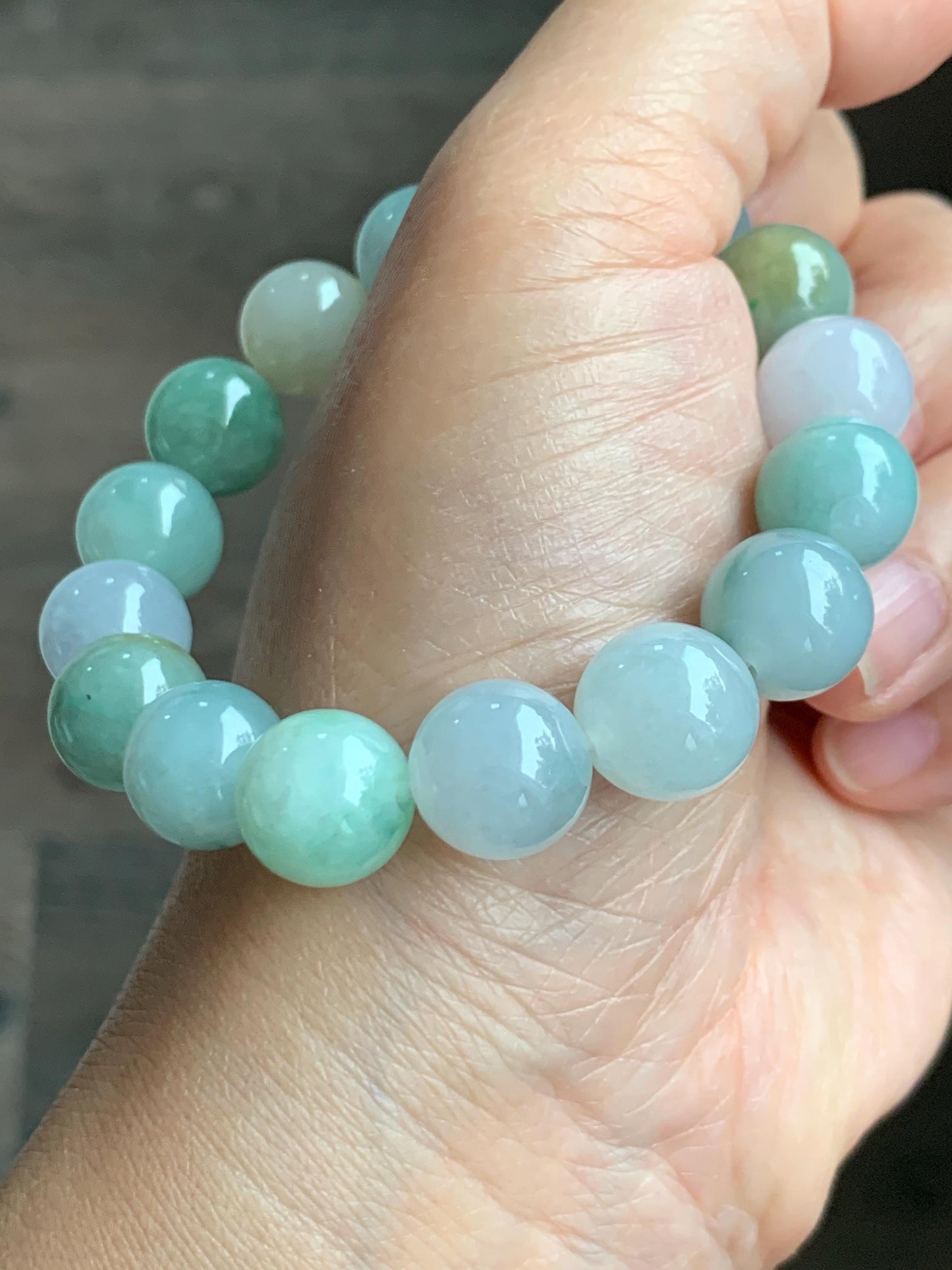 Natural Grade A Icy Translucent Gelatinous Multicolored Jade Jadeite Large Beads Beaded Bracelet 11.8mm 6.75" 47g 天然冰胶多宝翡翠大卡圆珠手串 DMB220