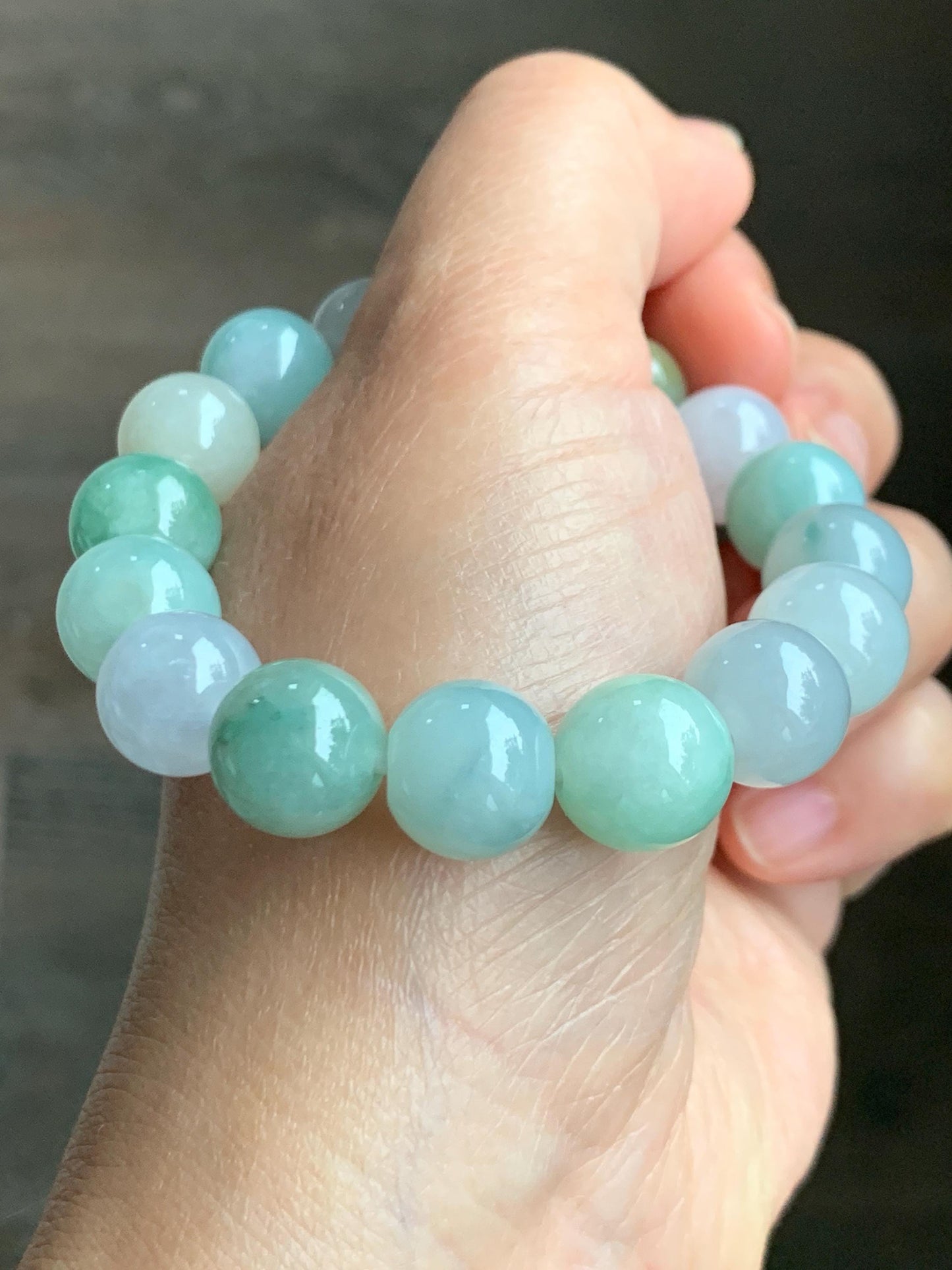 Natural Grade A Icy Translucent Gelatinous Multicolored Jade Jadeite Large Beads Beaded Bracelet 11.8mm 6.75" 47g 天然冰胶多宝翡翠大卡圆珠手串 DMB220