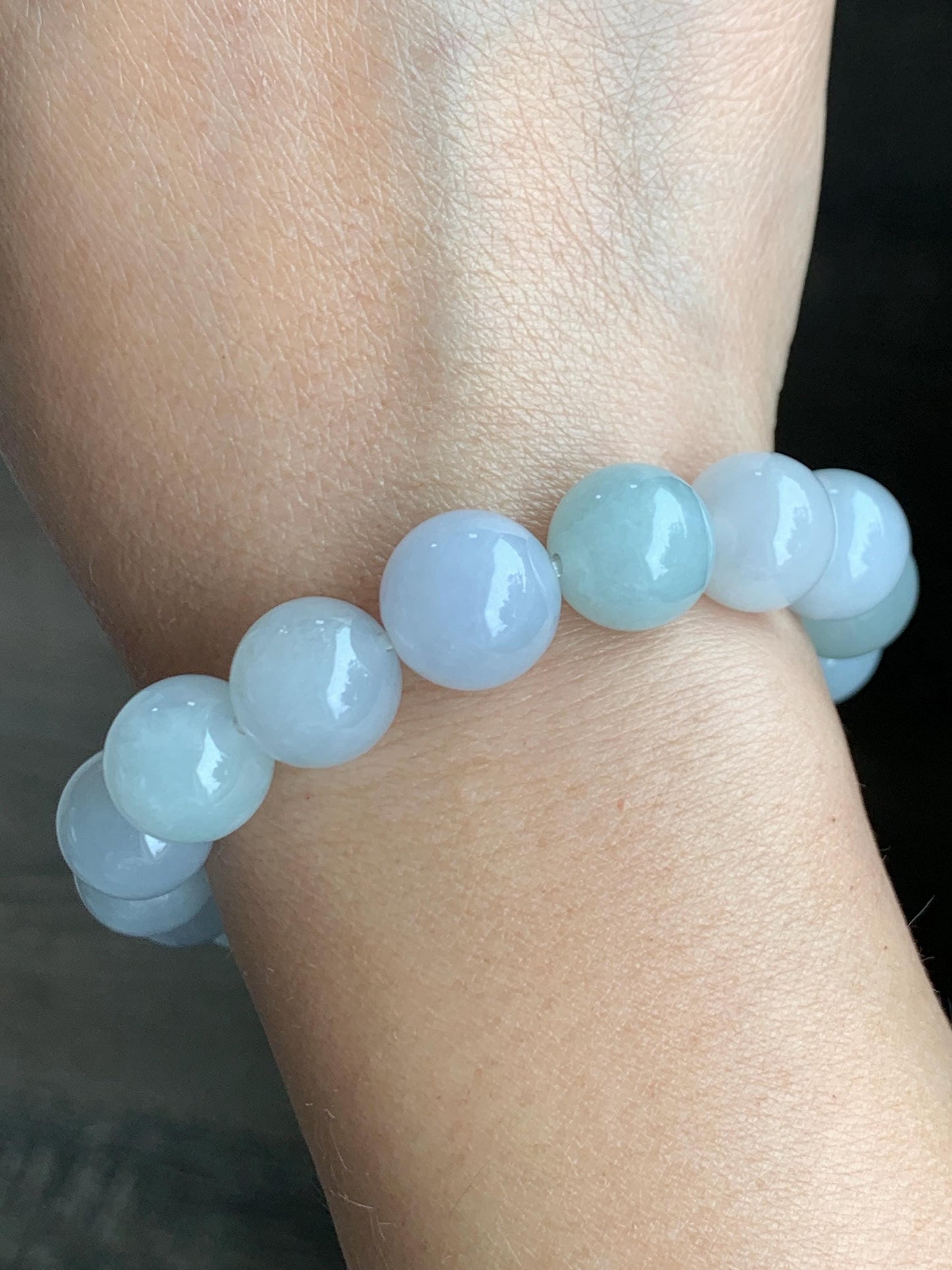 Natural Grade A Icy Translucent Gelatinous Multicolored Jade Jadeite Large Beads Beaded Bracelet 12.6mm 8" 62g 天然冰胶多宝翡翠大卡圆珠手串 DDBM500