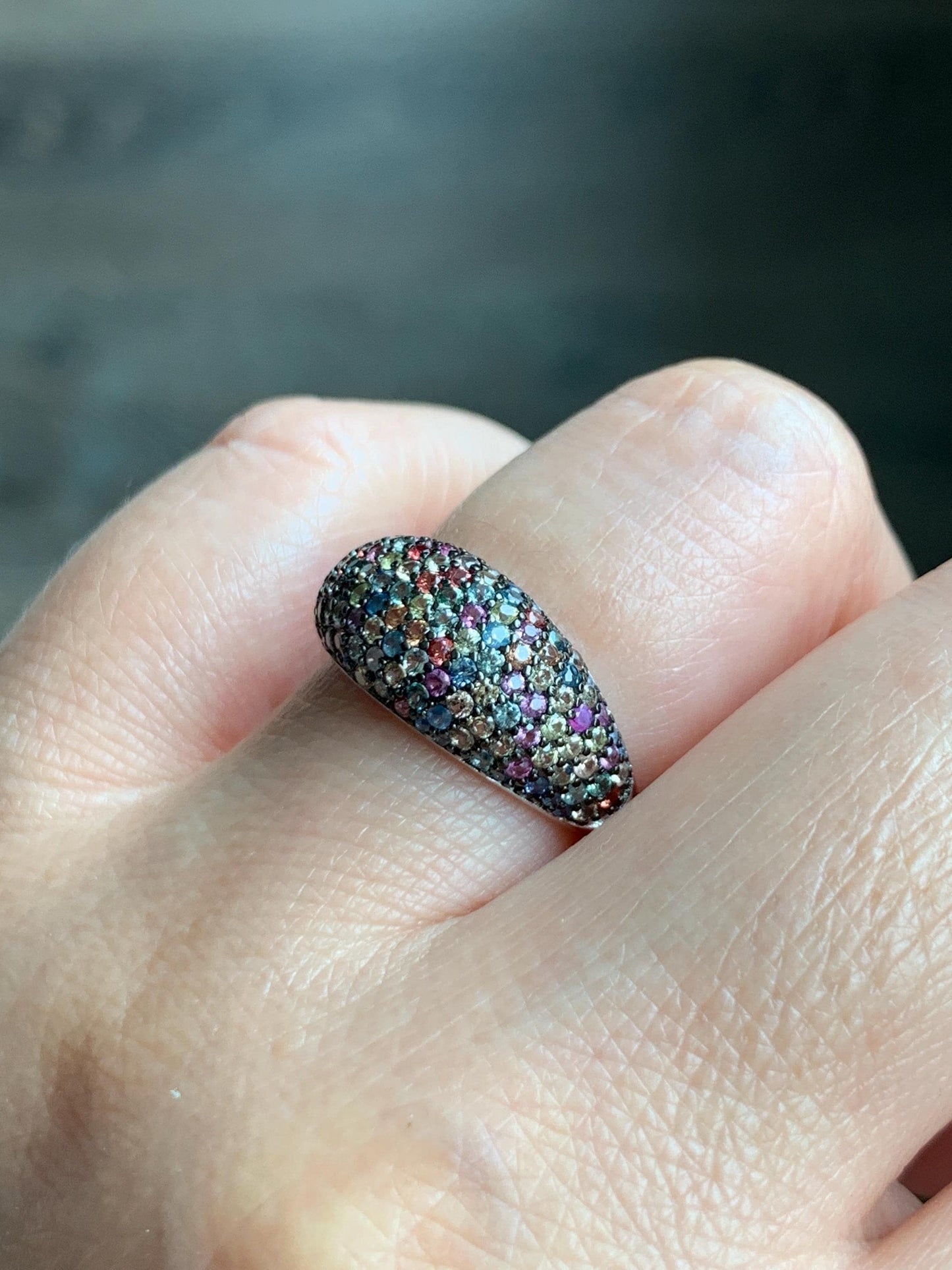 Natural Genuine Sapphire Multicolored Rainbow Sapphire Cluster Dome Ring S925 Sterling Silver Size 7 US 4g Sapphire Band Ring 858