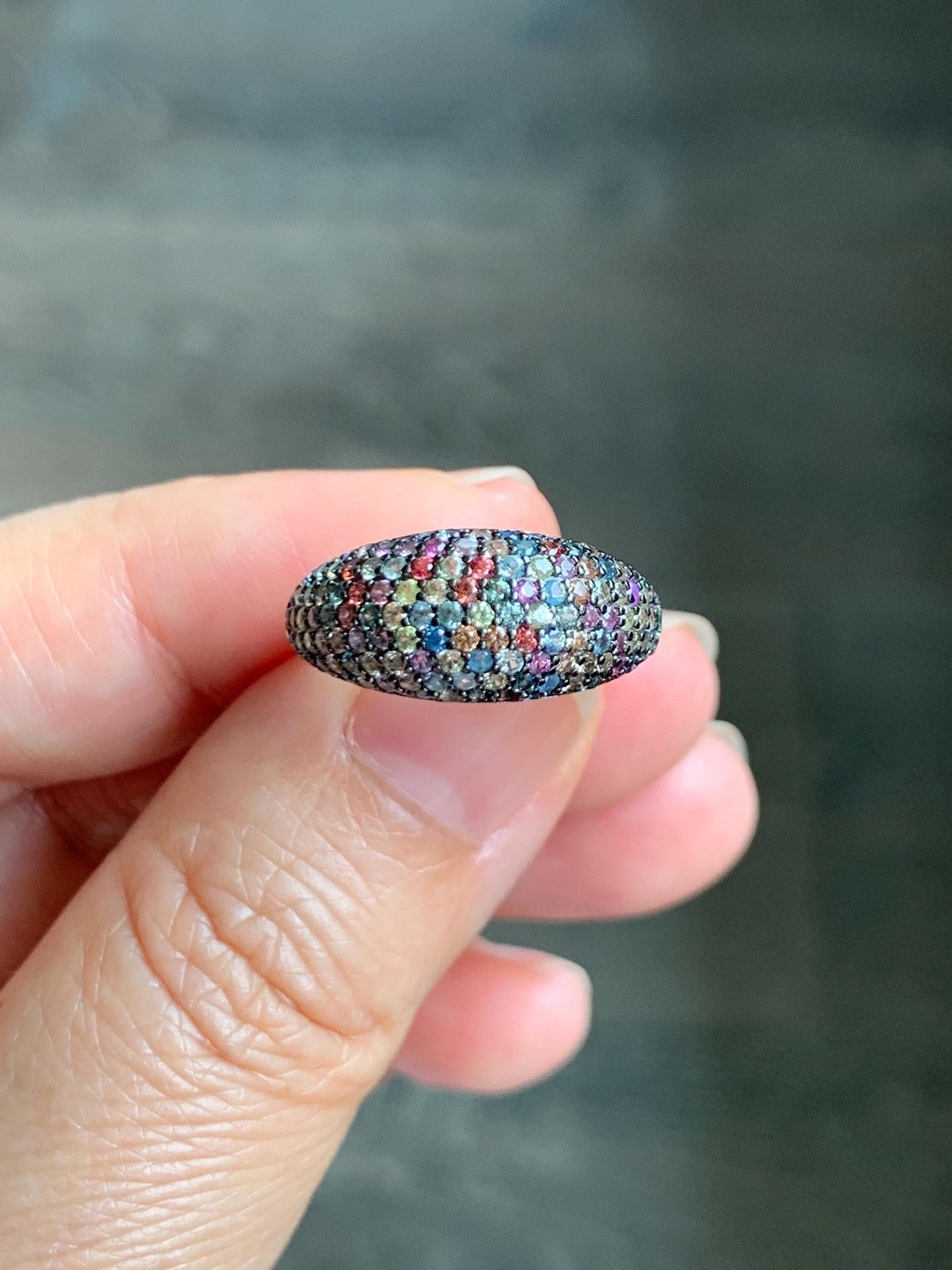 Natural Genuine Sapphire Multicolored Rainbow Sapphire Cluster Dome Ring S925 Sterling Silver Size 7 US 4g Sapphire Band Ring 858