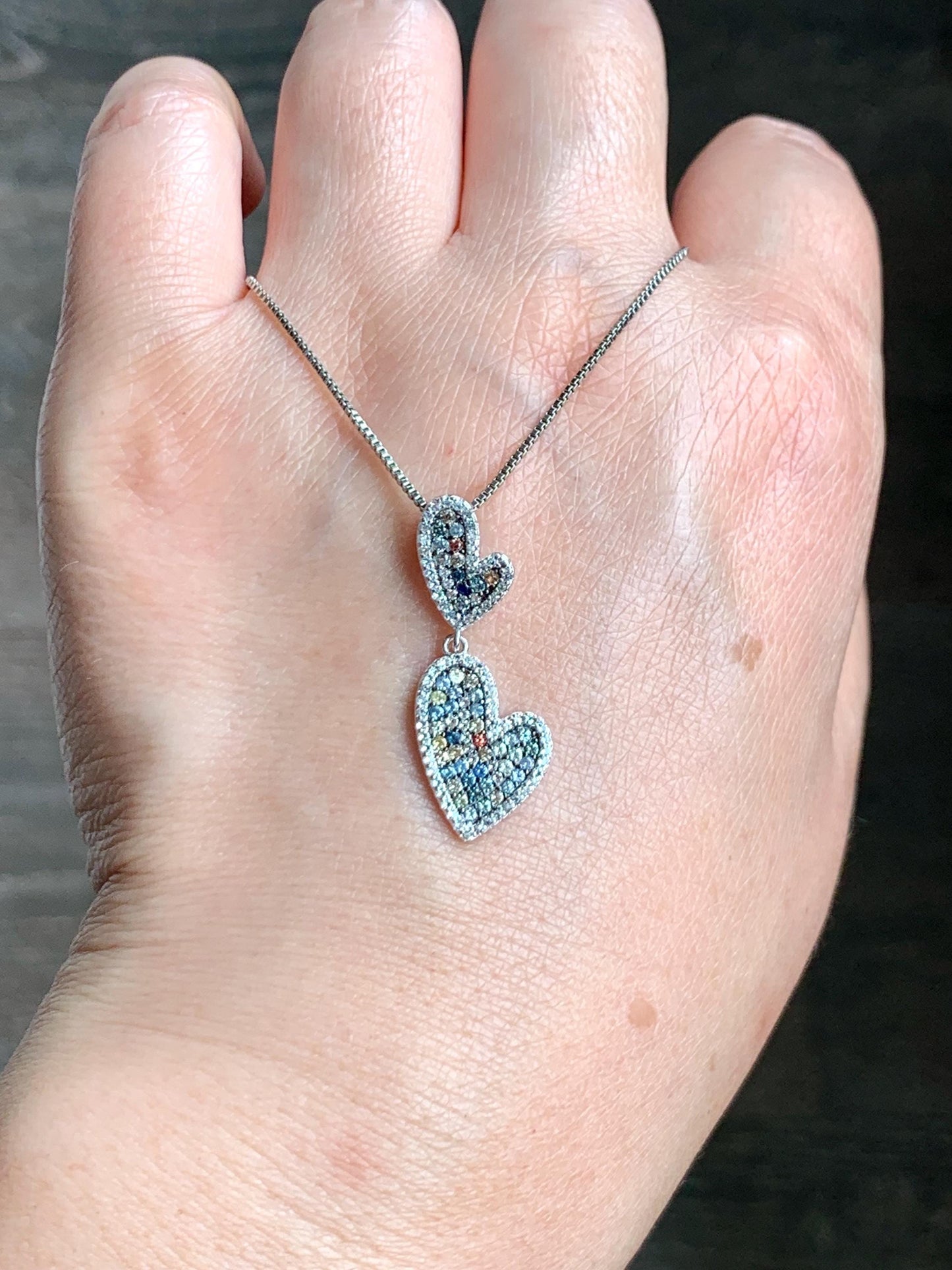 Natural Genuine Sapphire Multicolored Rainbow Sapphire Cluster Heart Pendant S925 Sterling Silver Sapphire Heart Pendant 887-P